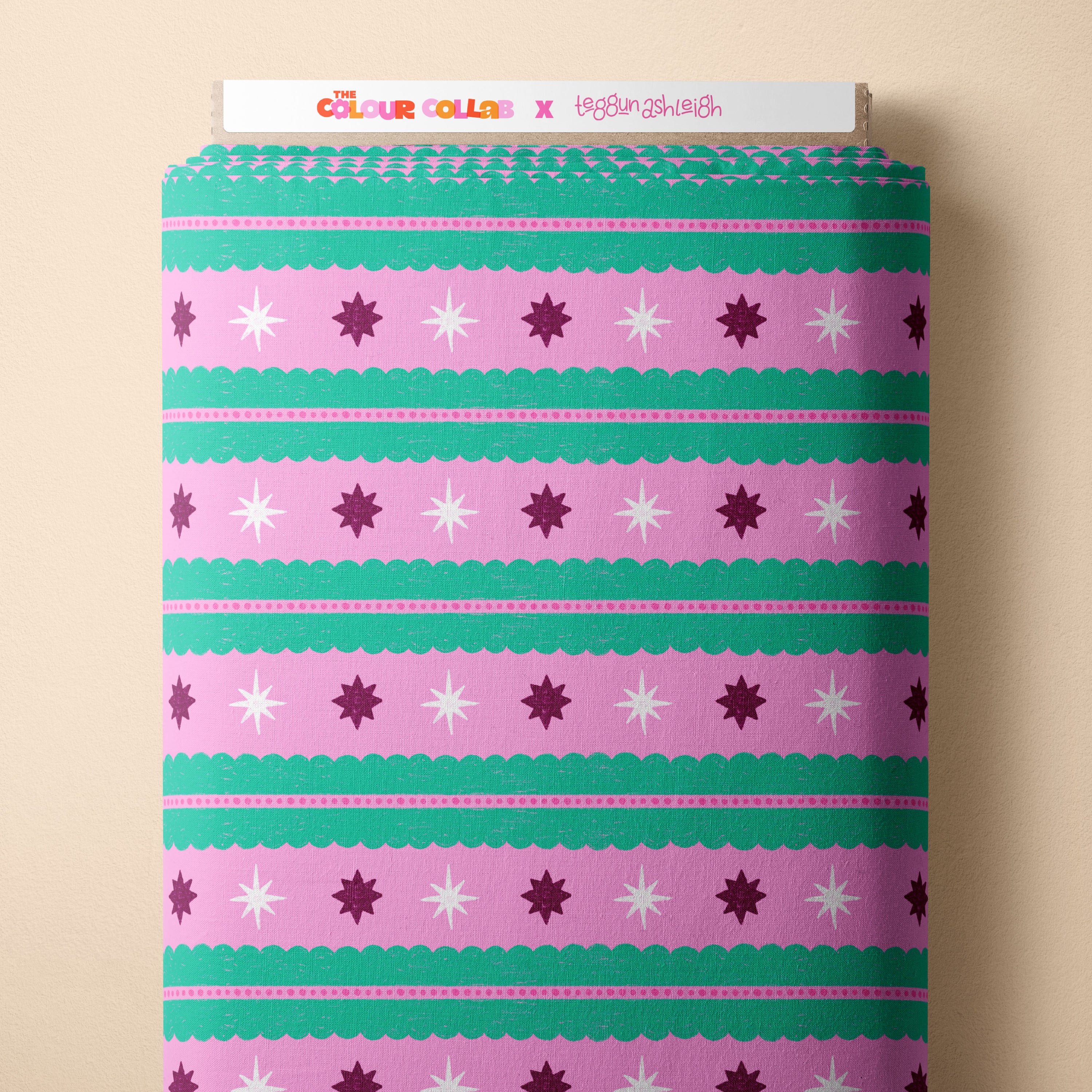 Christmas Folk Stripes (Pink) Preorder Fabric