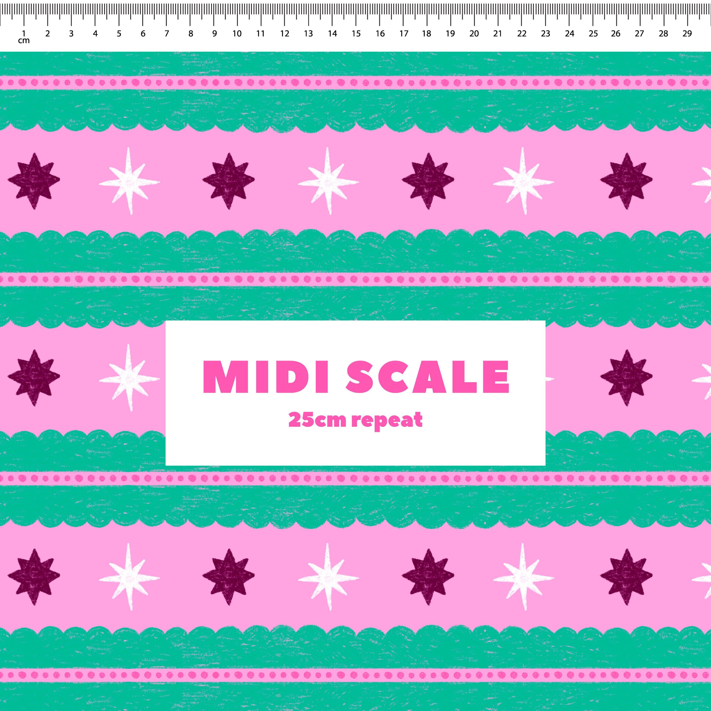 Christmas Folk Stripes (Pink) Preorder Fabric