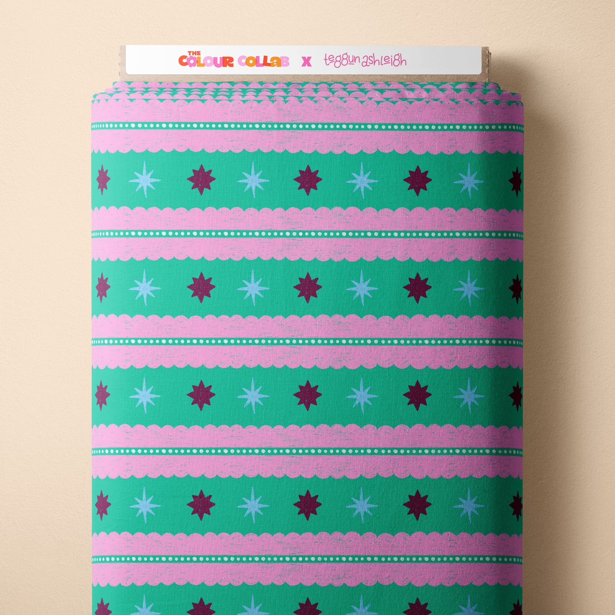 Christmas Folk Stripes (Teal) Preorder Fabric