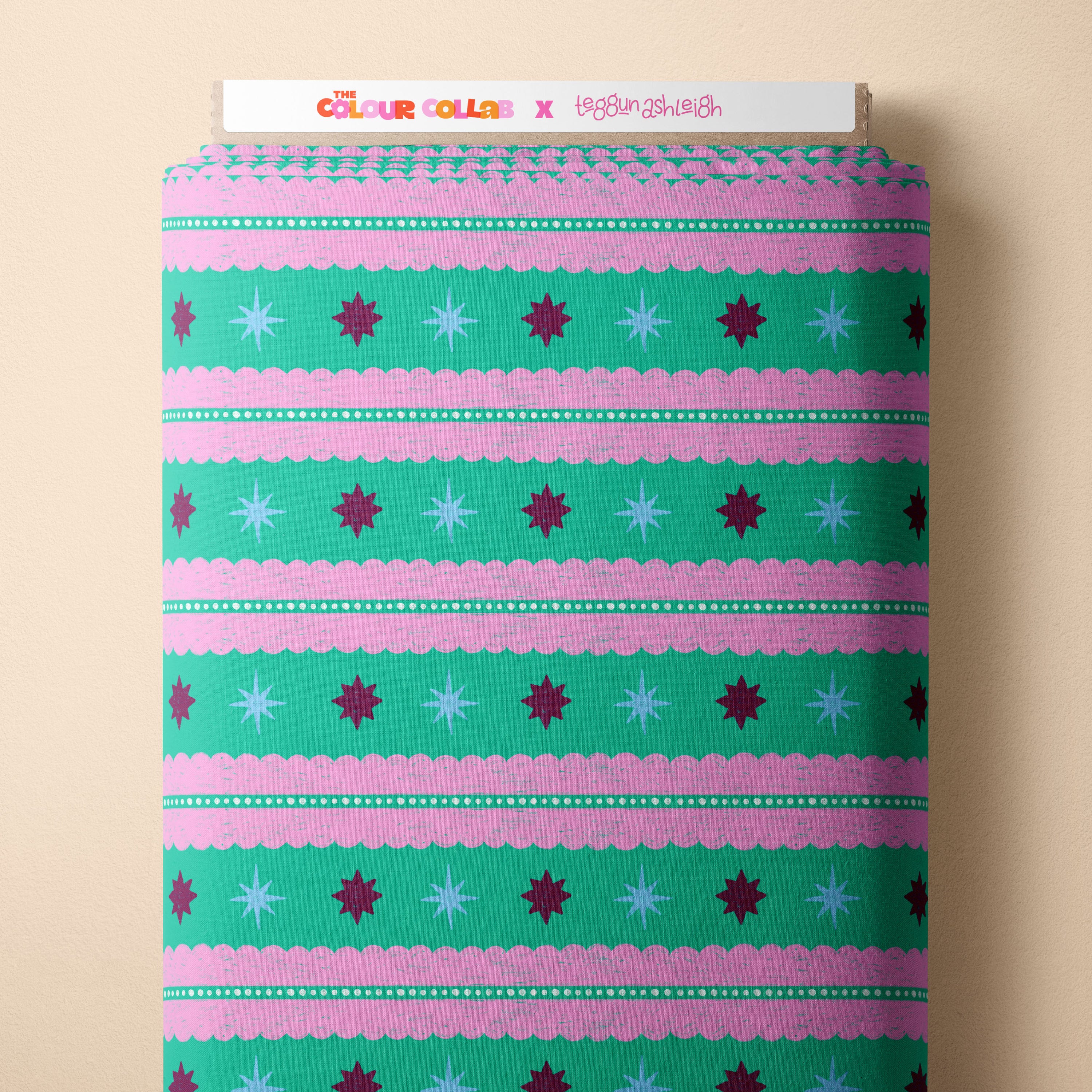 Christmas Folk Stripes (Teal) Preorder Fabric