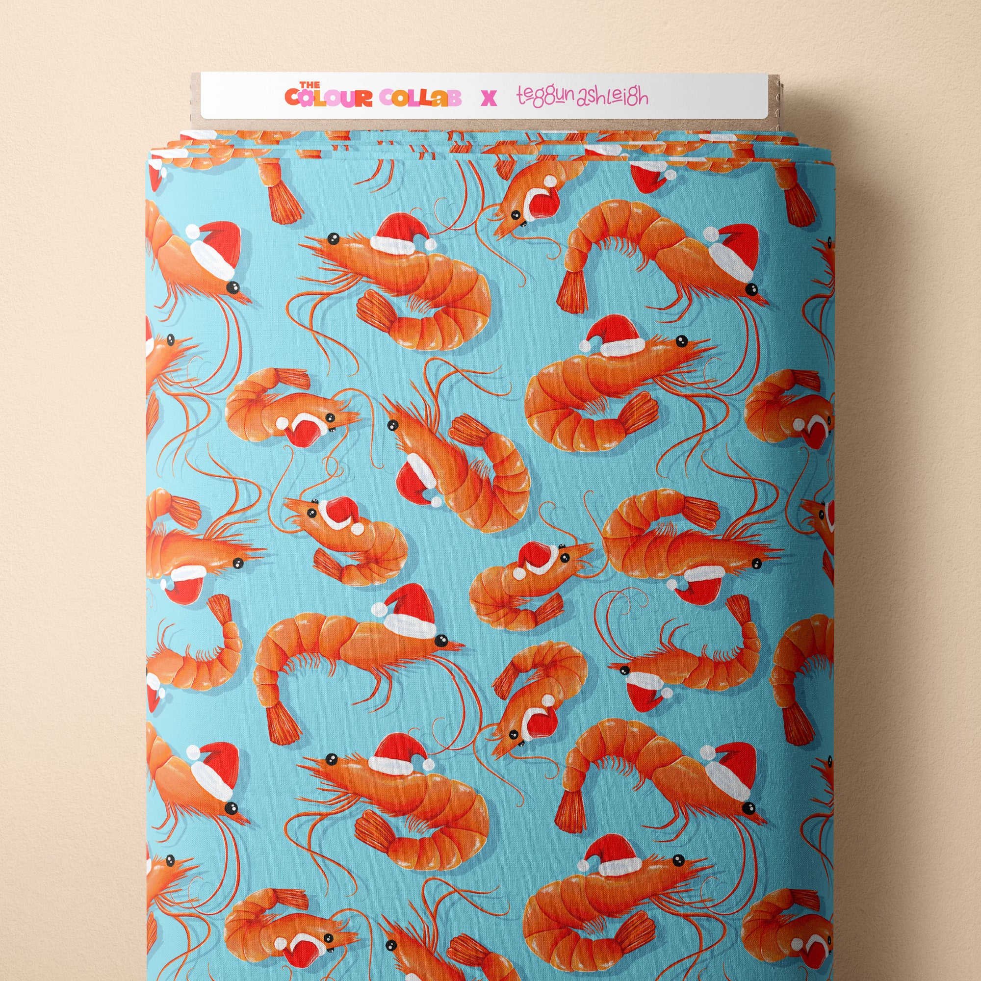 Christmas Prawns (Blue) Preorder Fabric