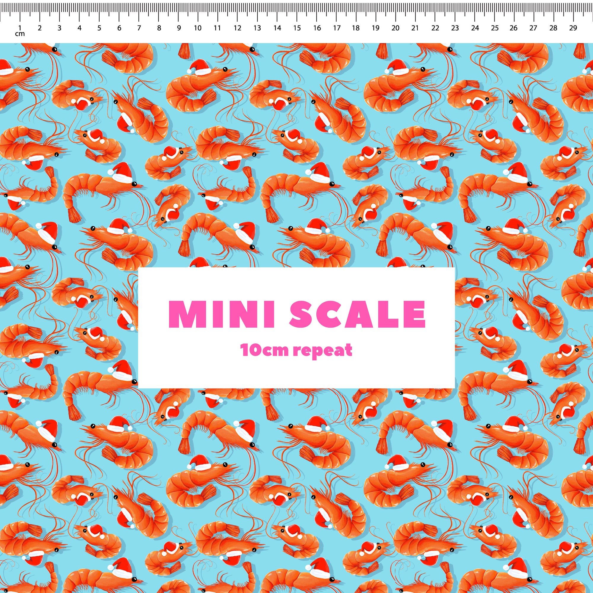 Christmas Prawns (Blue) Preorder Fabric