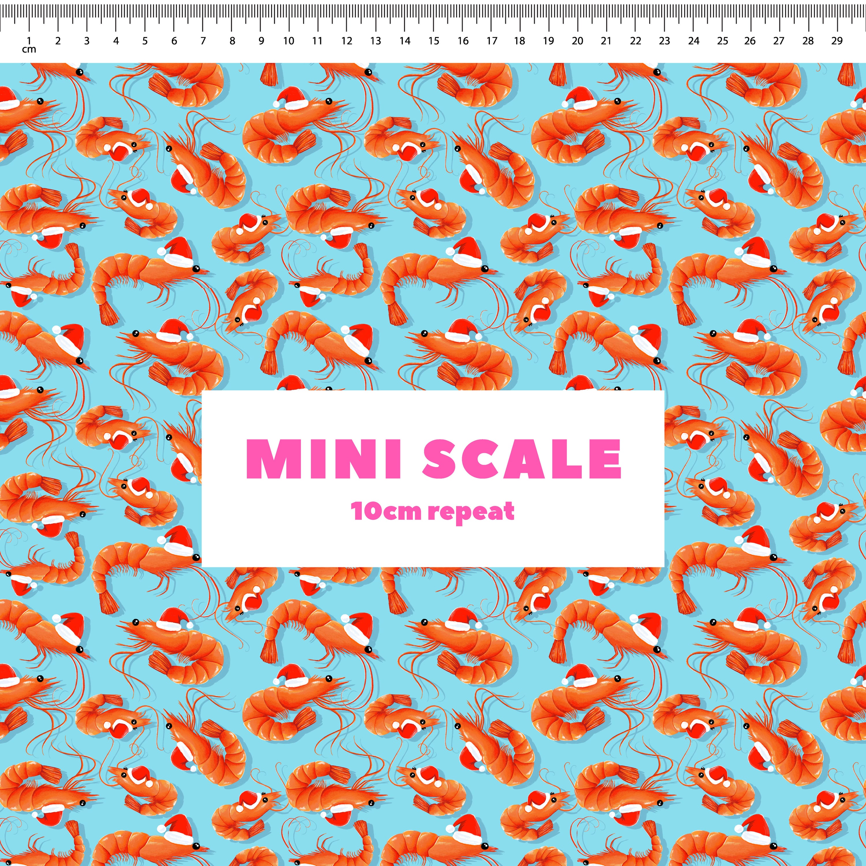 Christmas Prawns (Blue) Preorder Fabric