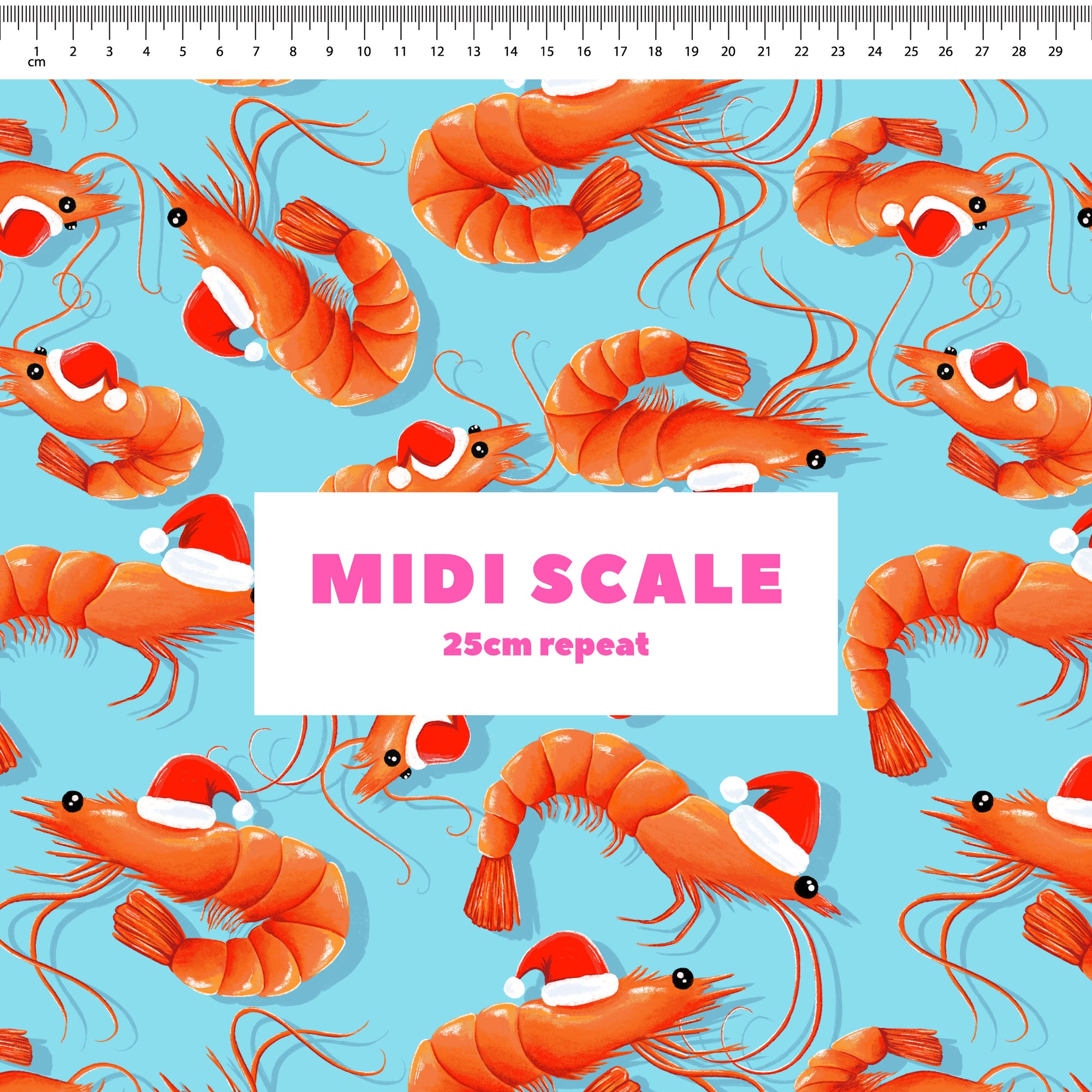Christmas Prawns (Blue) Preorder Fabric