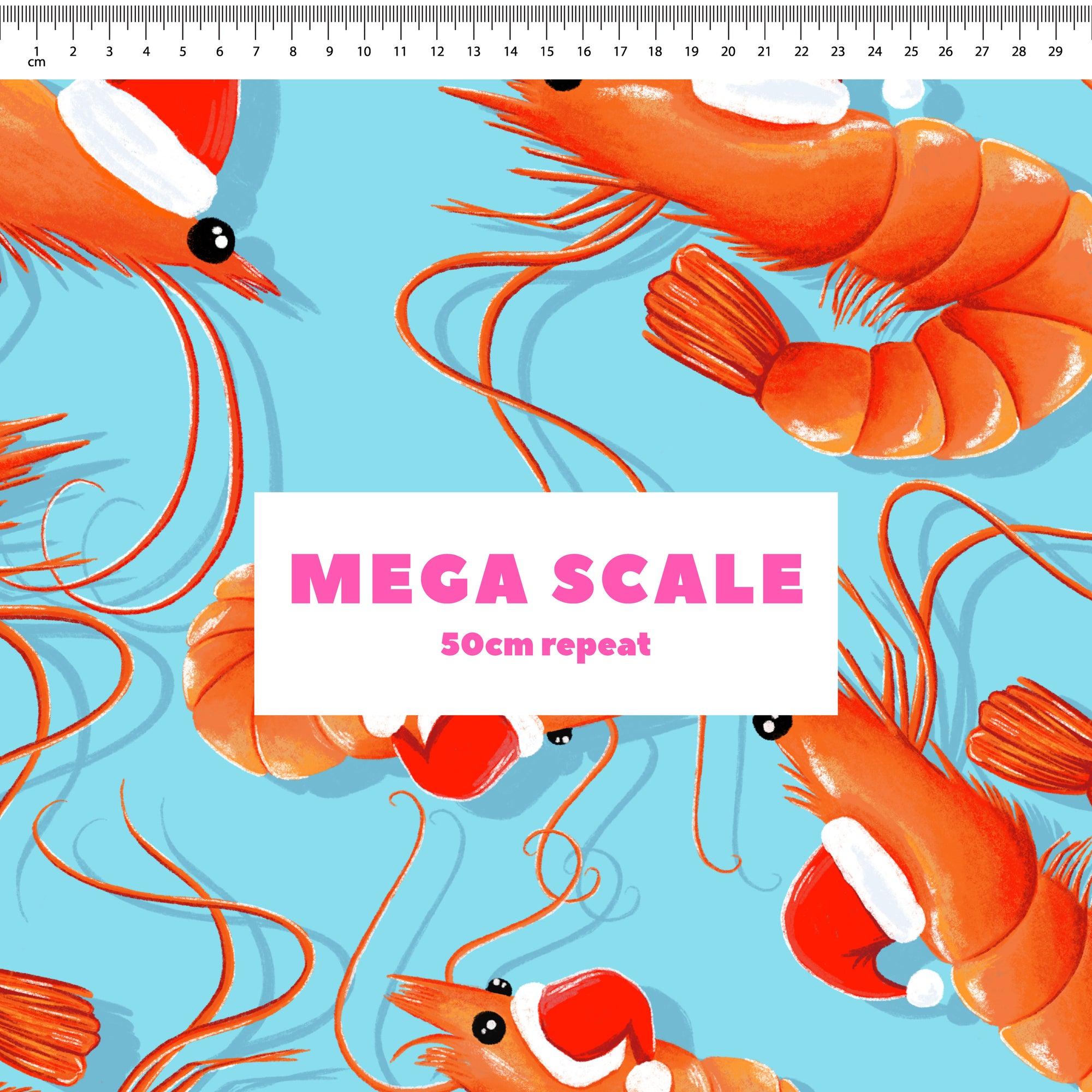 Christmas Prawns (Blue) Preorder Fabric