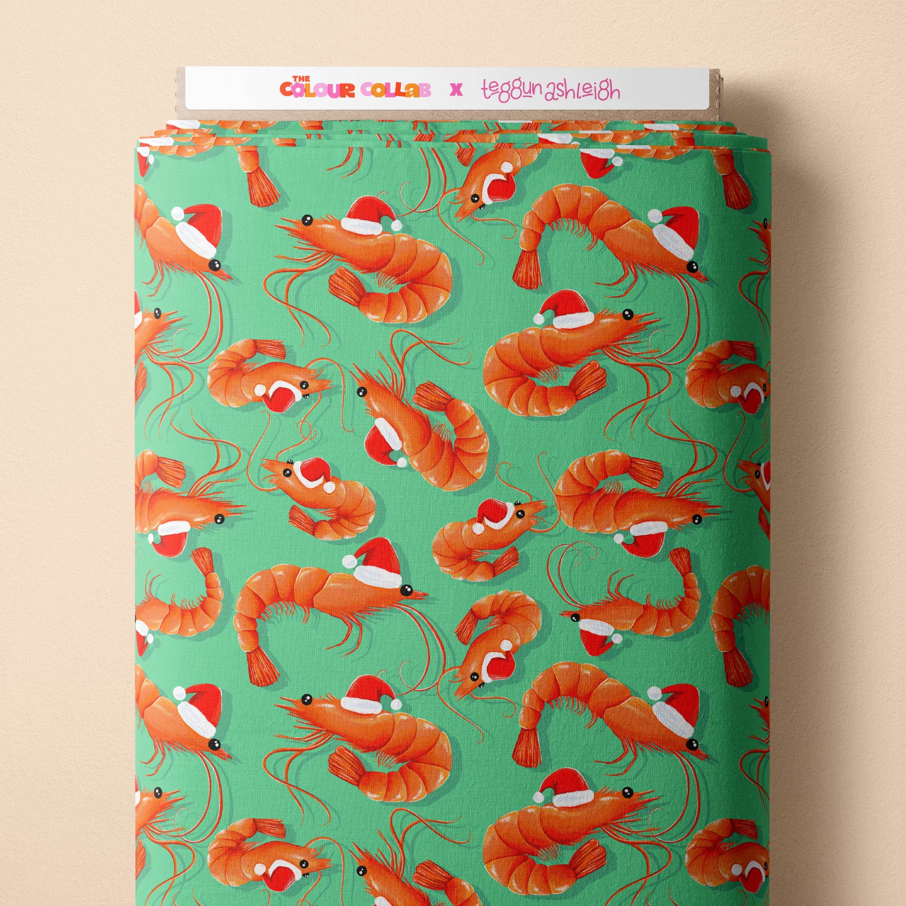 Christmas Prawns (Green) - 1m - 220gsm Cotton Lycra - Mini Scale