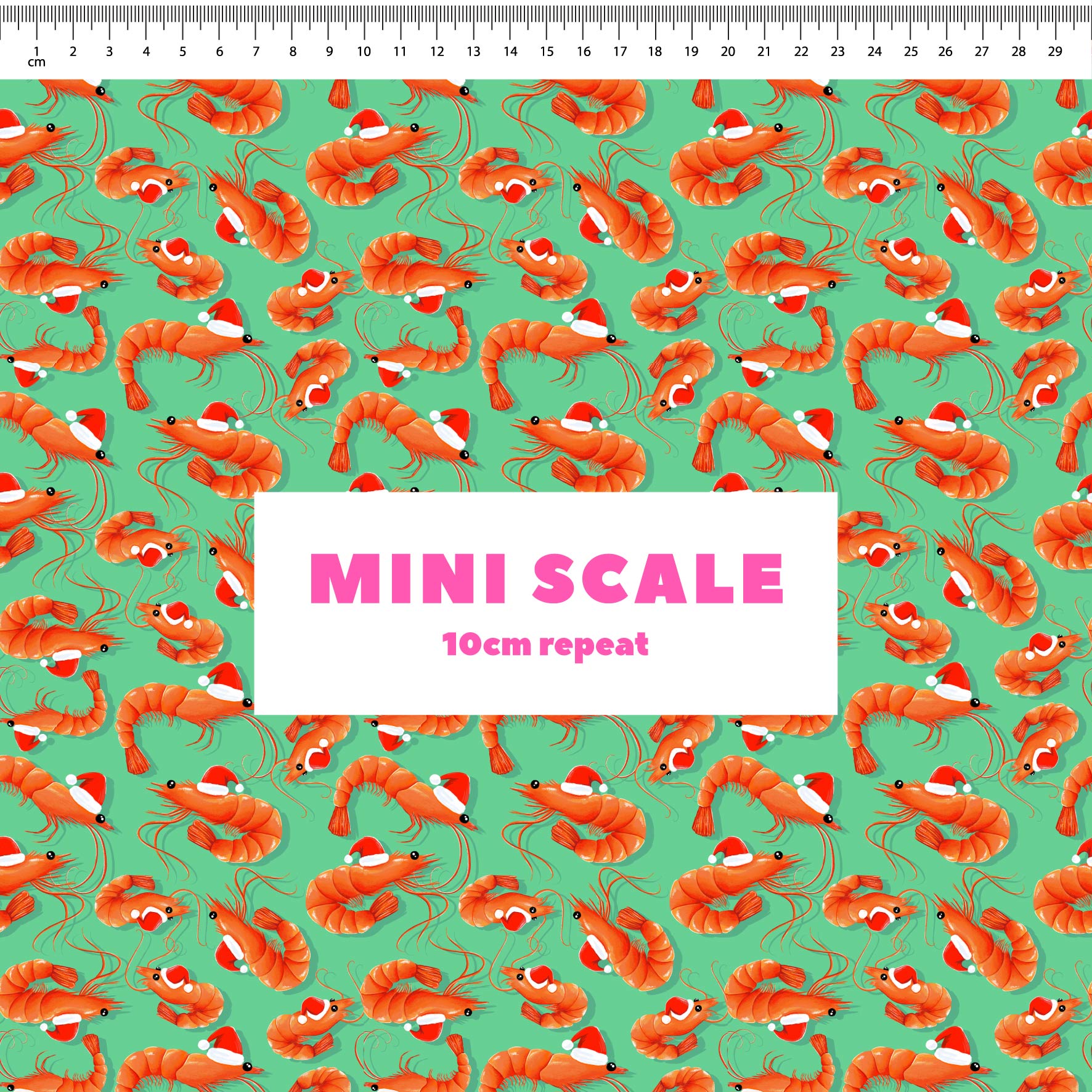 Christmas Prawns (Green) - 1m - 220gsm Cotton Lycra - Mini Scale