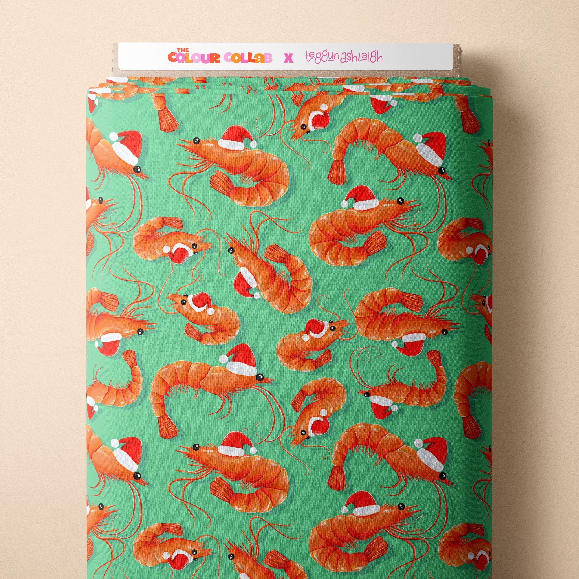 Christmas Prawns (Green) Preorder Fabric