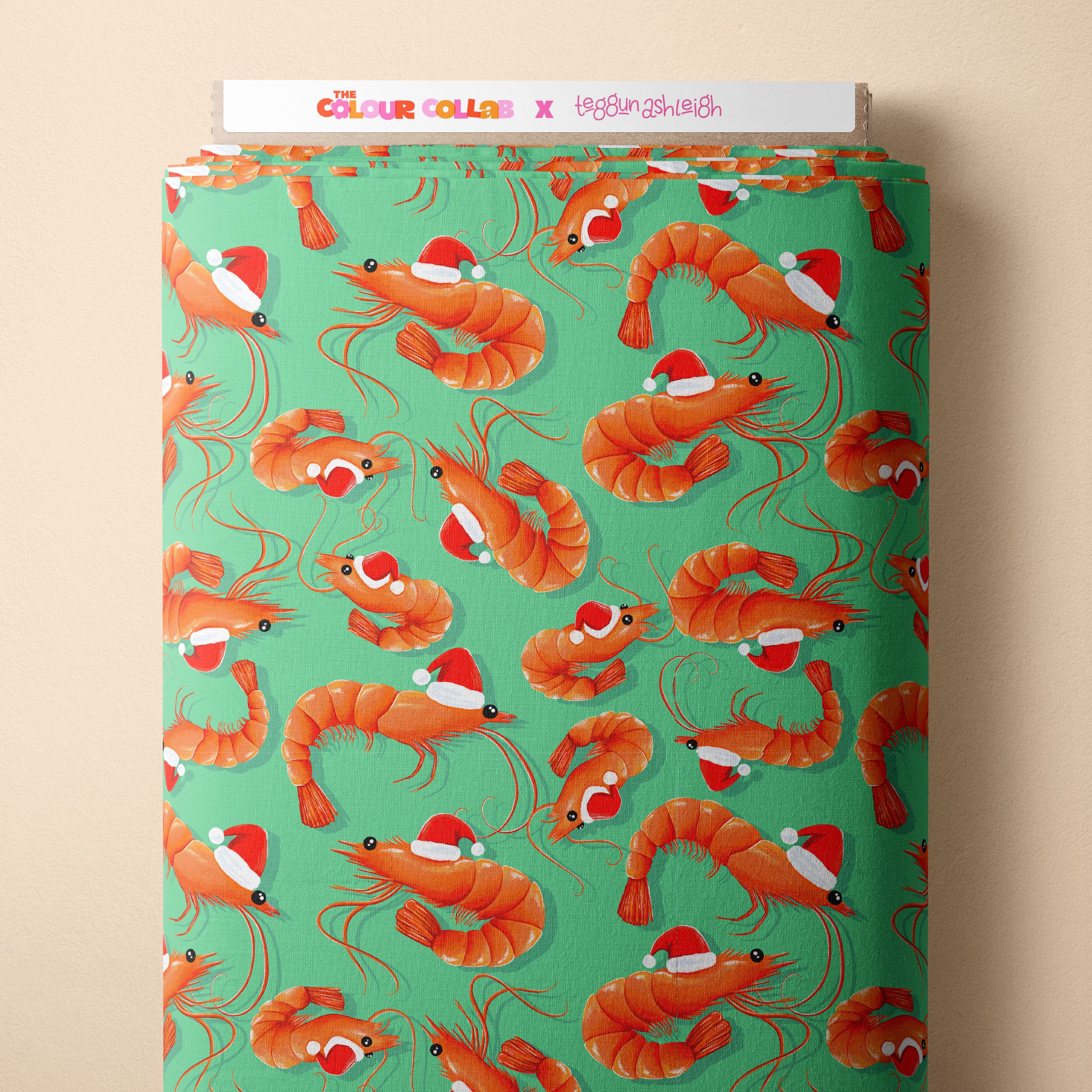 Christmas Prawns (Green) Preorder Fabric