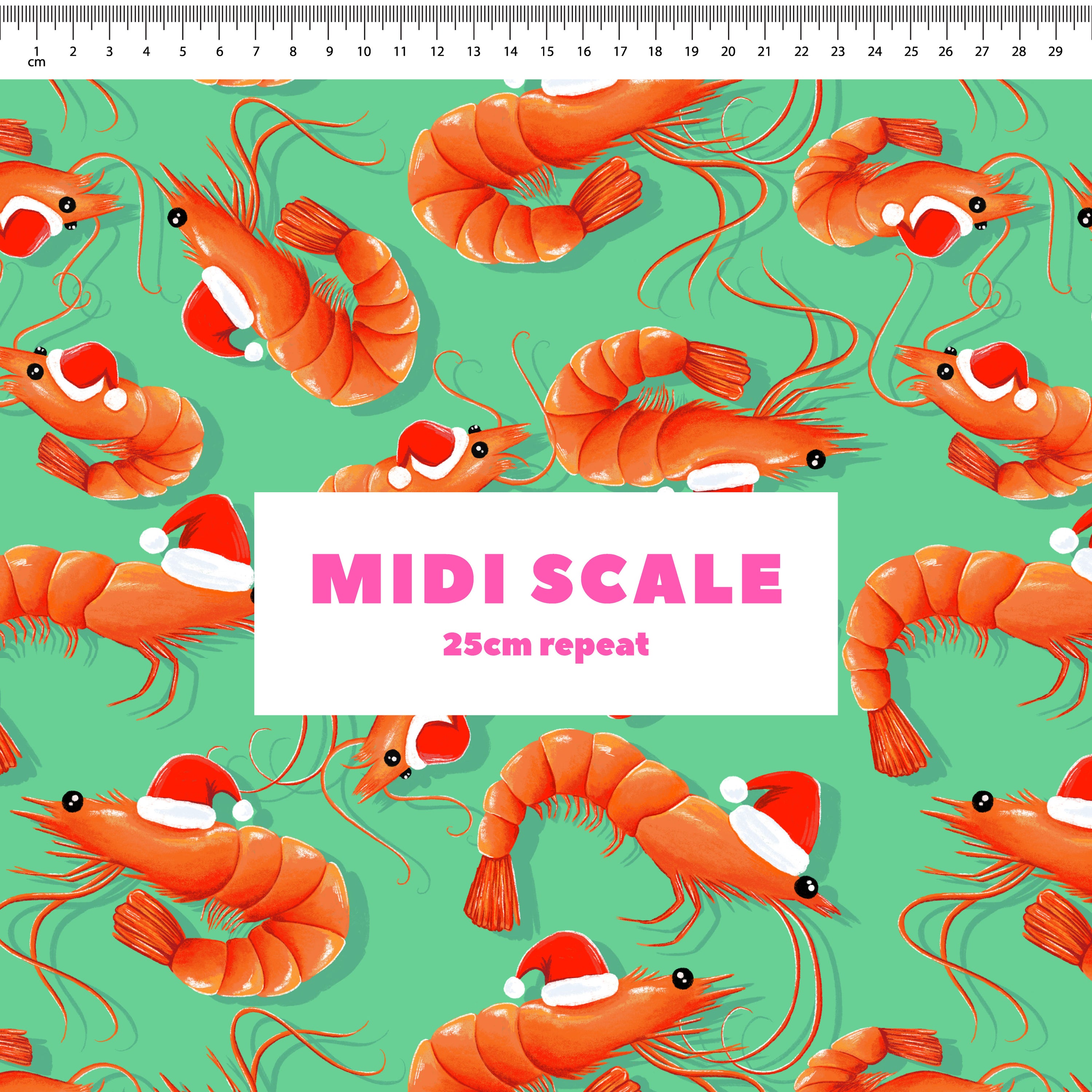 Christmas Prawns (Green) Preorder Fabric