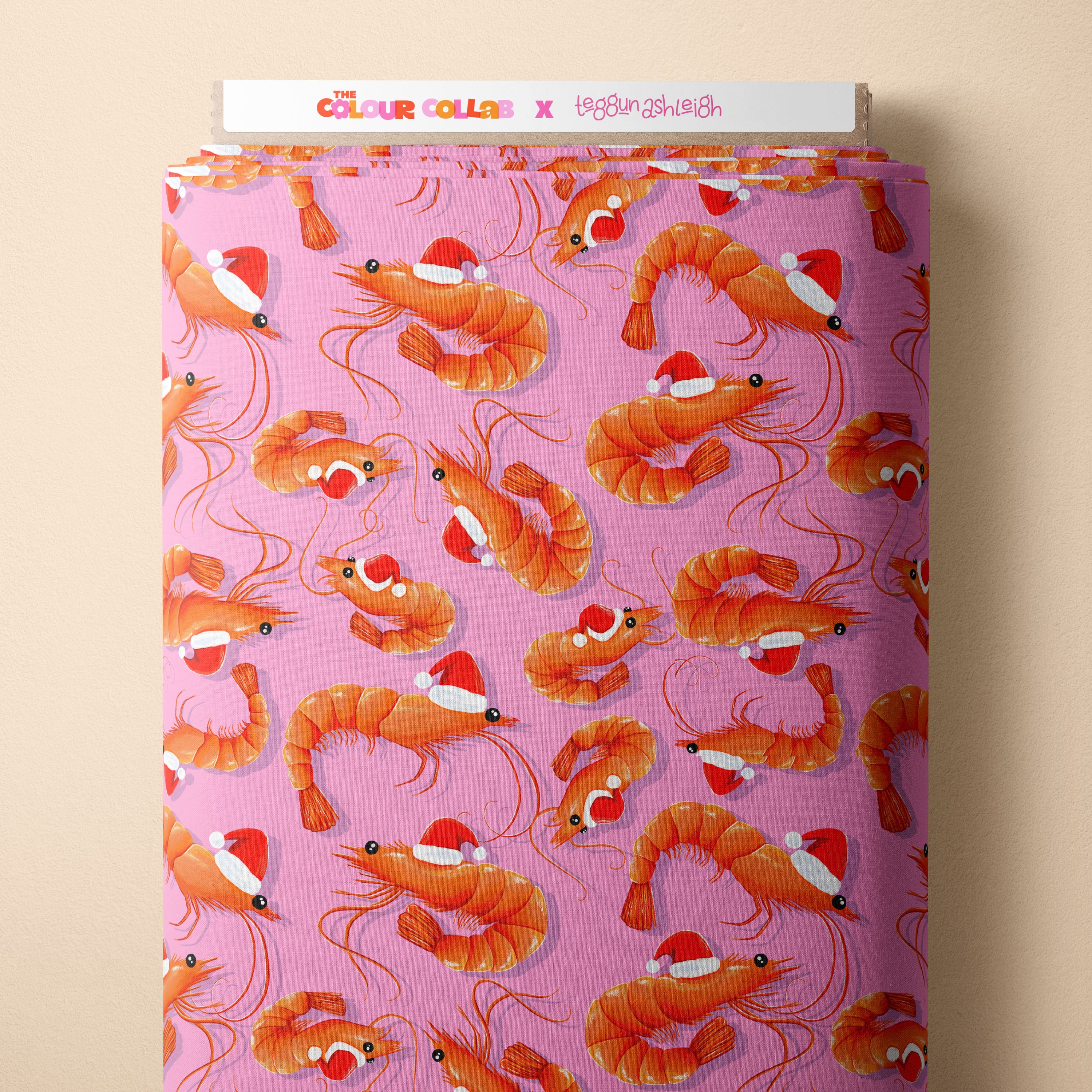 Christmas Prawns (Pink) Preorder Fabric