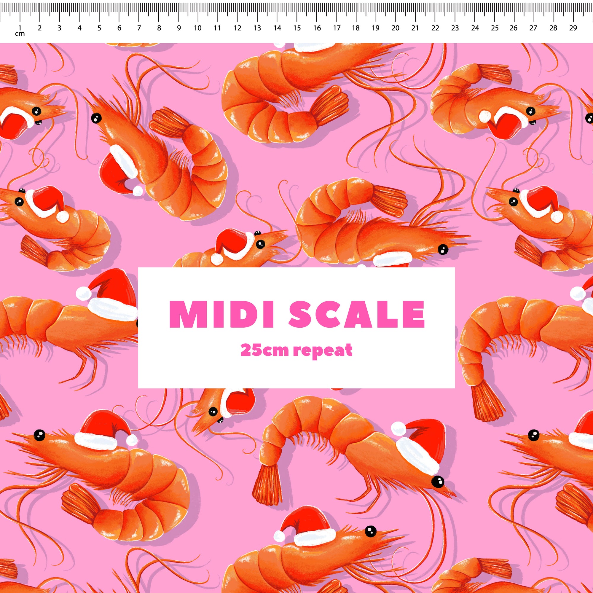 Christmas Prawns (Pink) Preorder Fabric