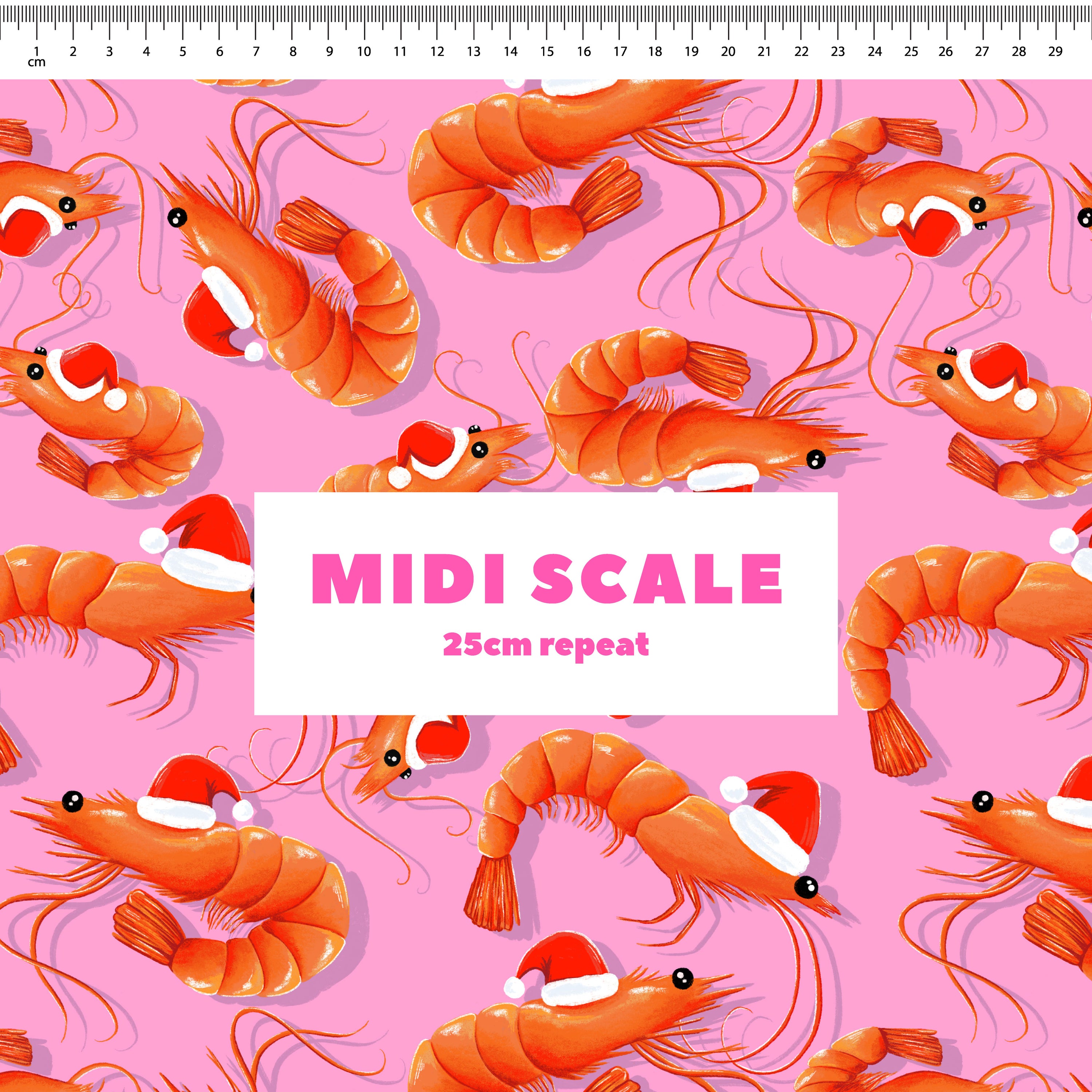 Christmas Prawns (Pink) Preorder Fabric