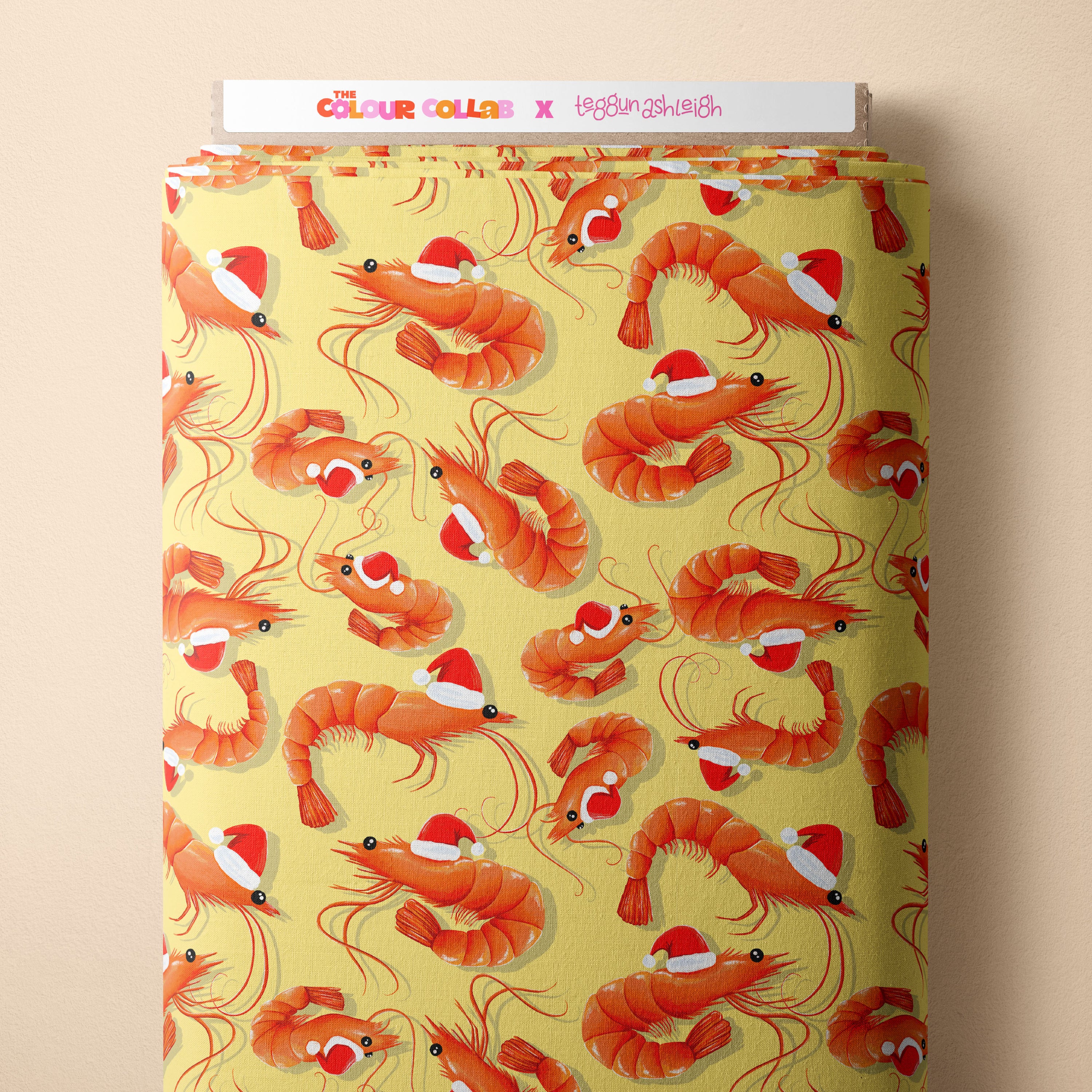 Christmas Prawns (Yellow) Preorder Fabric