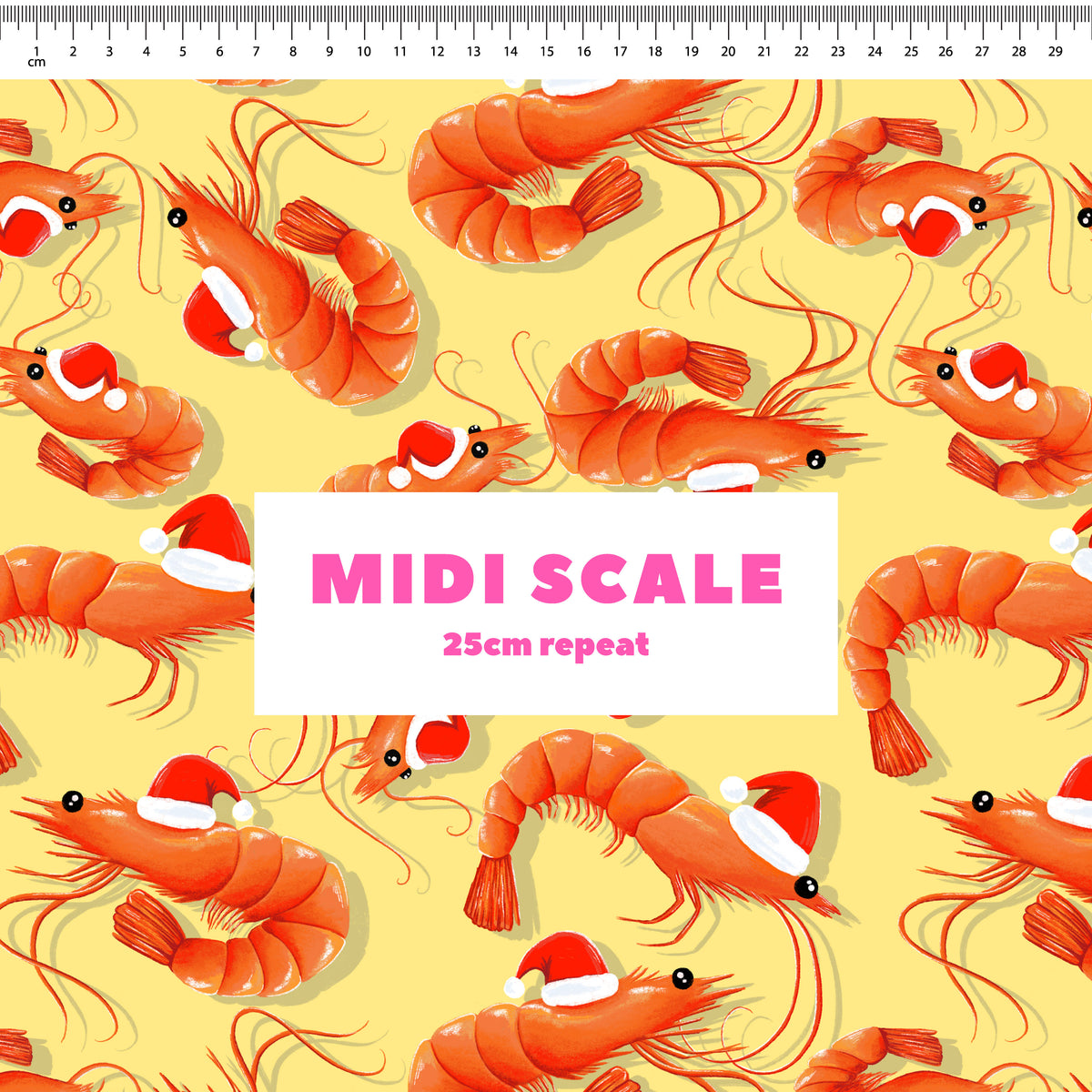 Christmas Prawns (Yellow) Preorder Fabric