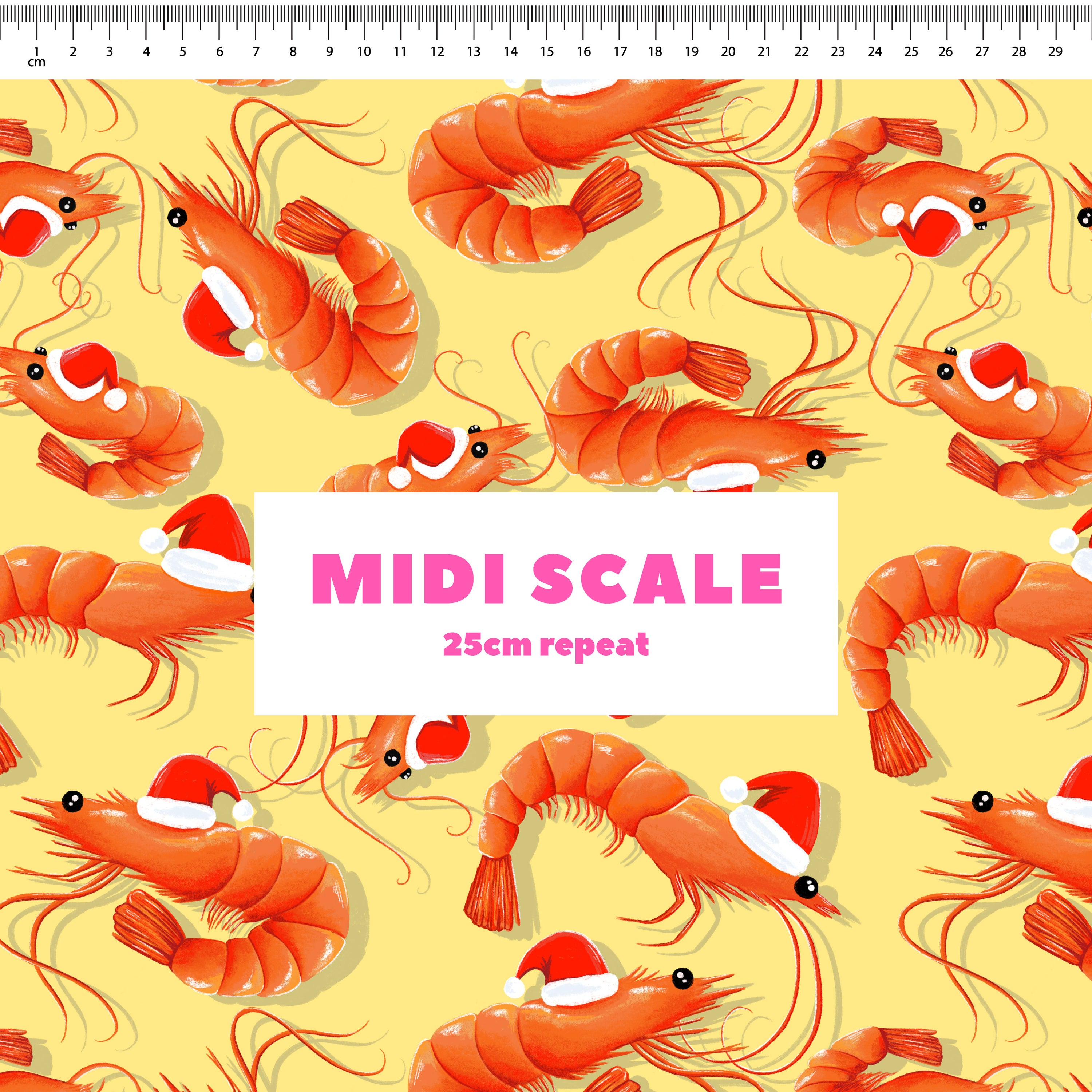 Christmas Prawns (Yellow) Preorder Fabric