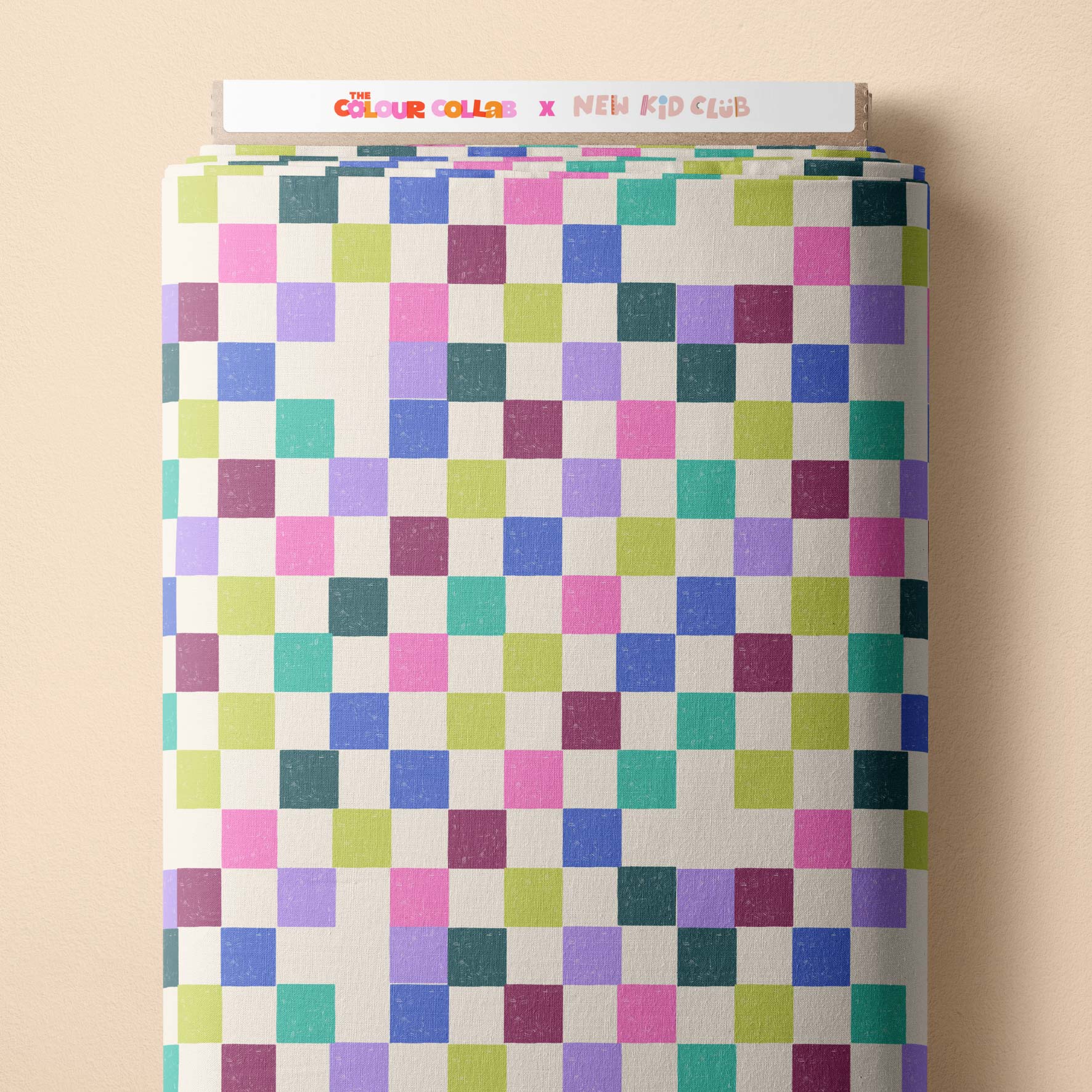 Coloured Checkerboard (Cream) Preorder Fabric by New Kid Club