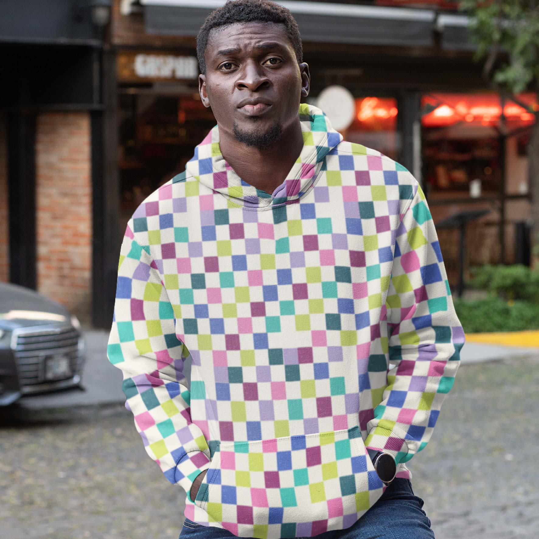 Coloured Checkerboard (Cream) Preorder Fabric by New Kid Club