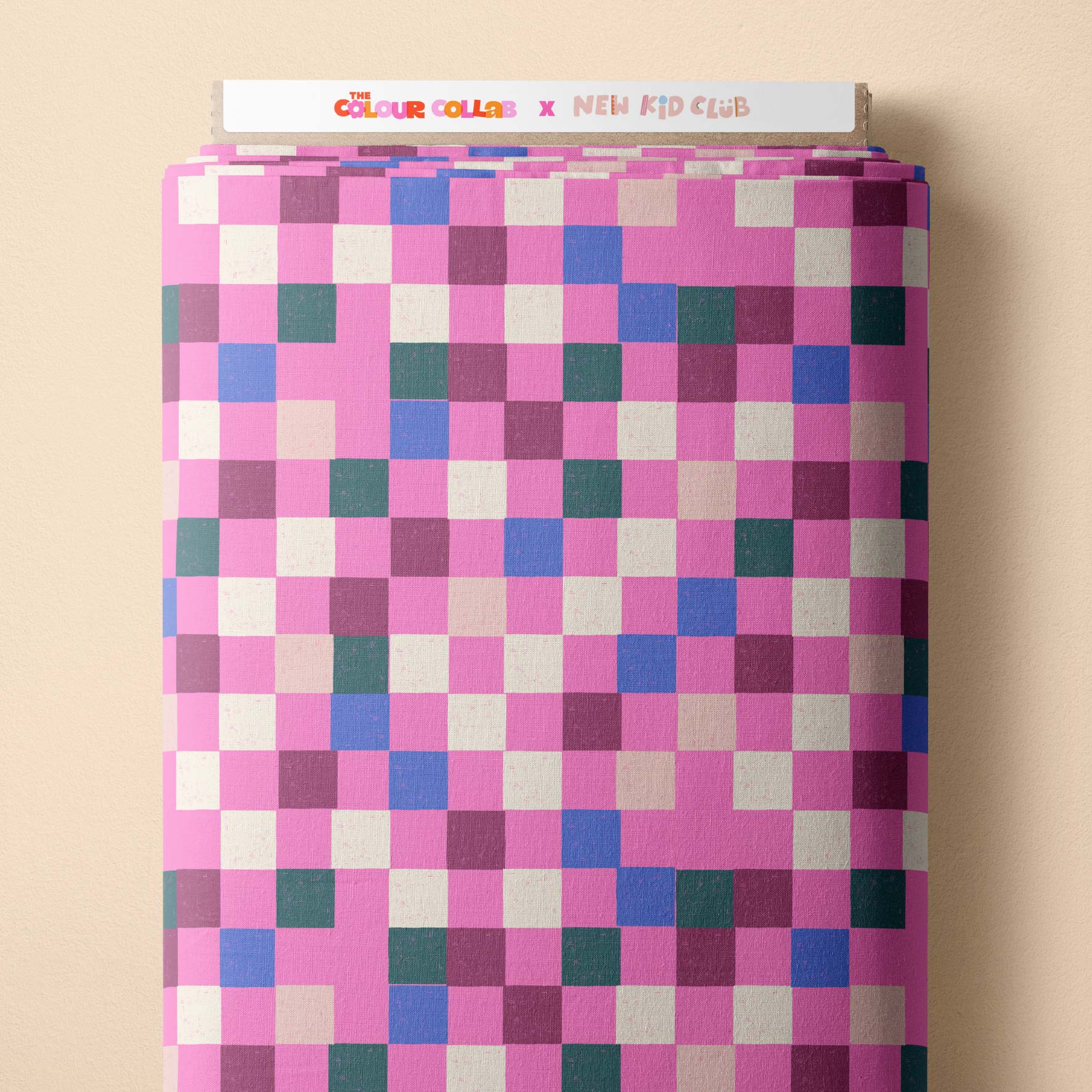 Coloured Checkerboard (Pink) Preorder Fabric by New Kid Club