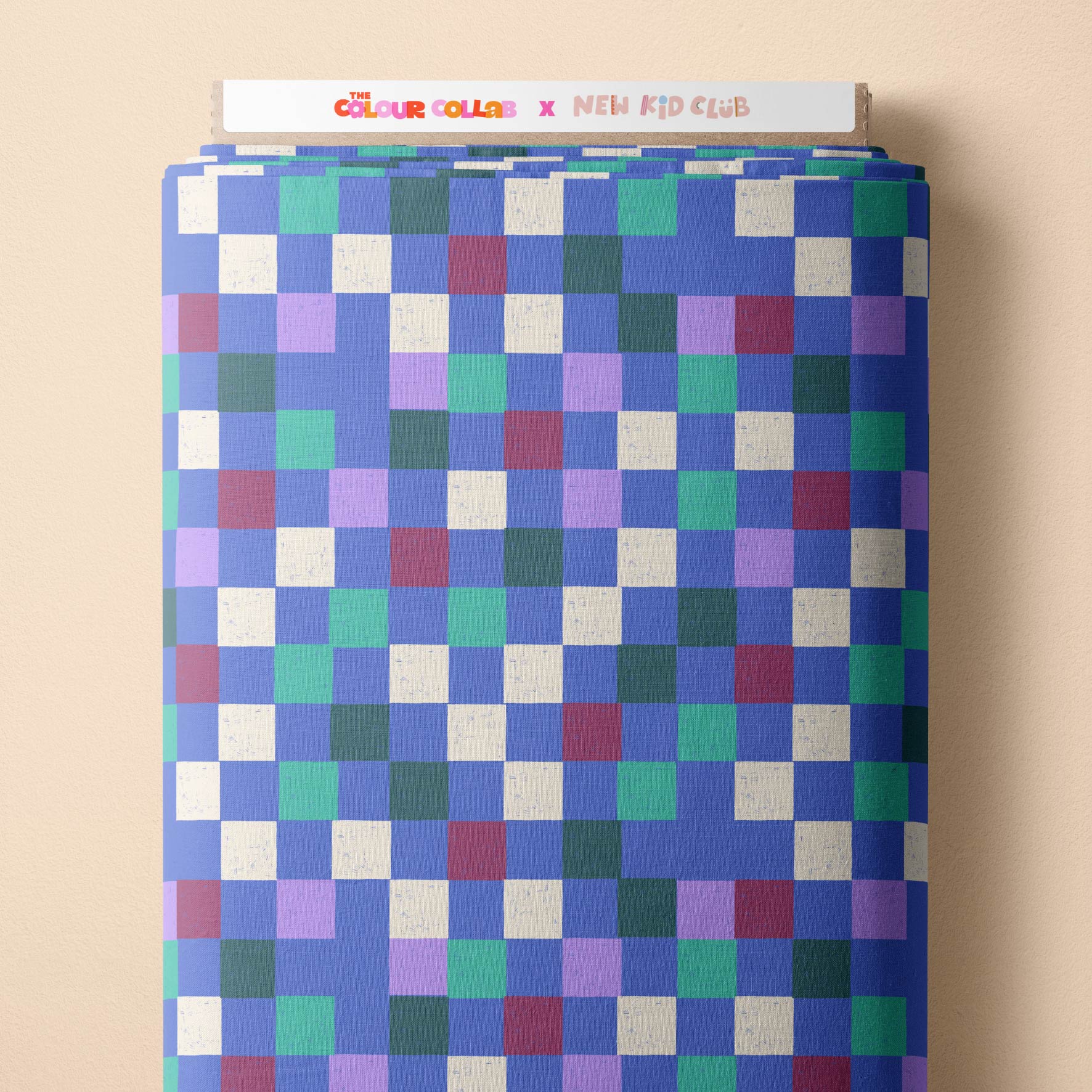 Coloured Checkerboard (Blue) Preorder Fabric by New Kid Club