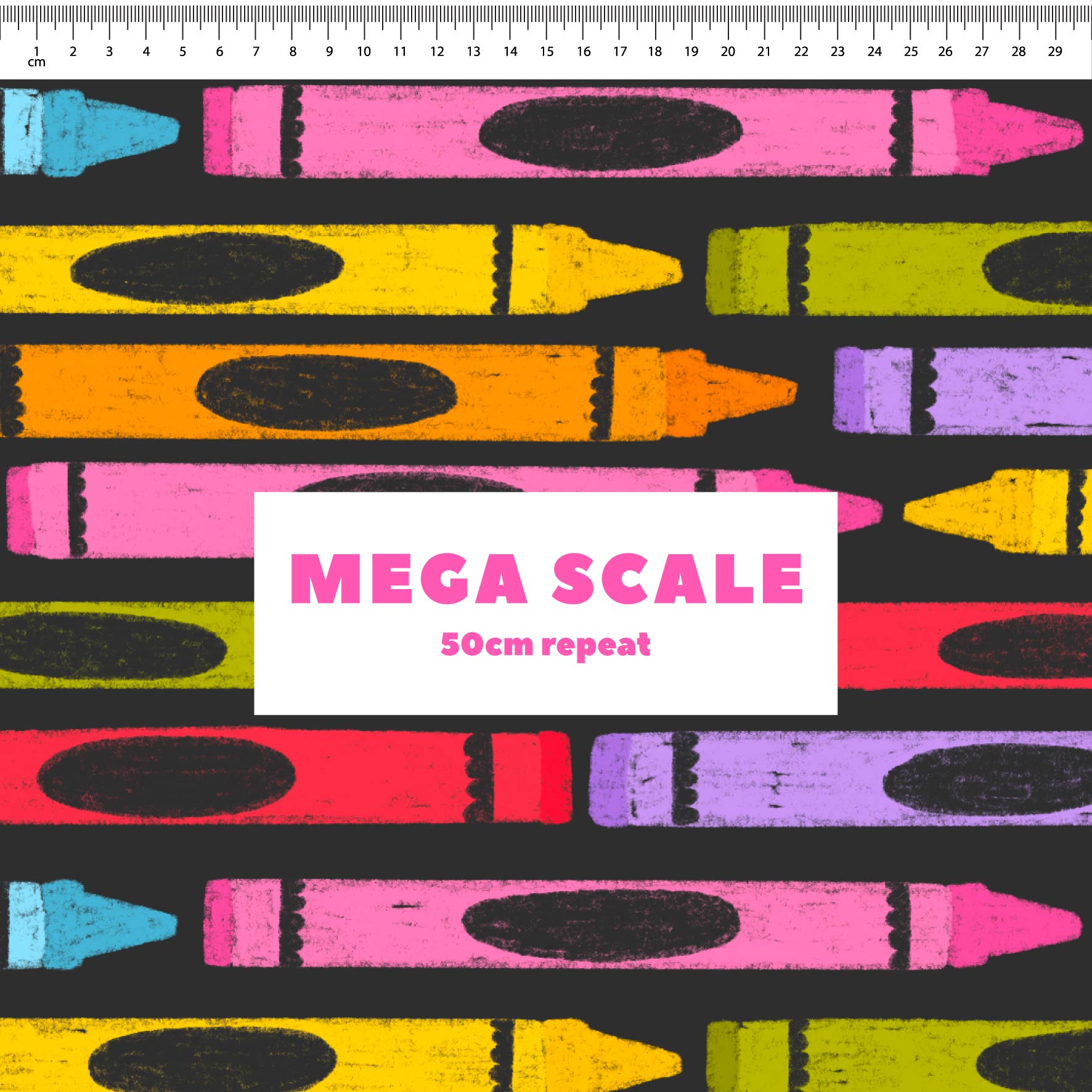 Crazy Crayons (Black) fabric print by The Colour Collab in 50cm Mega Scale