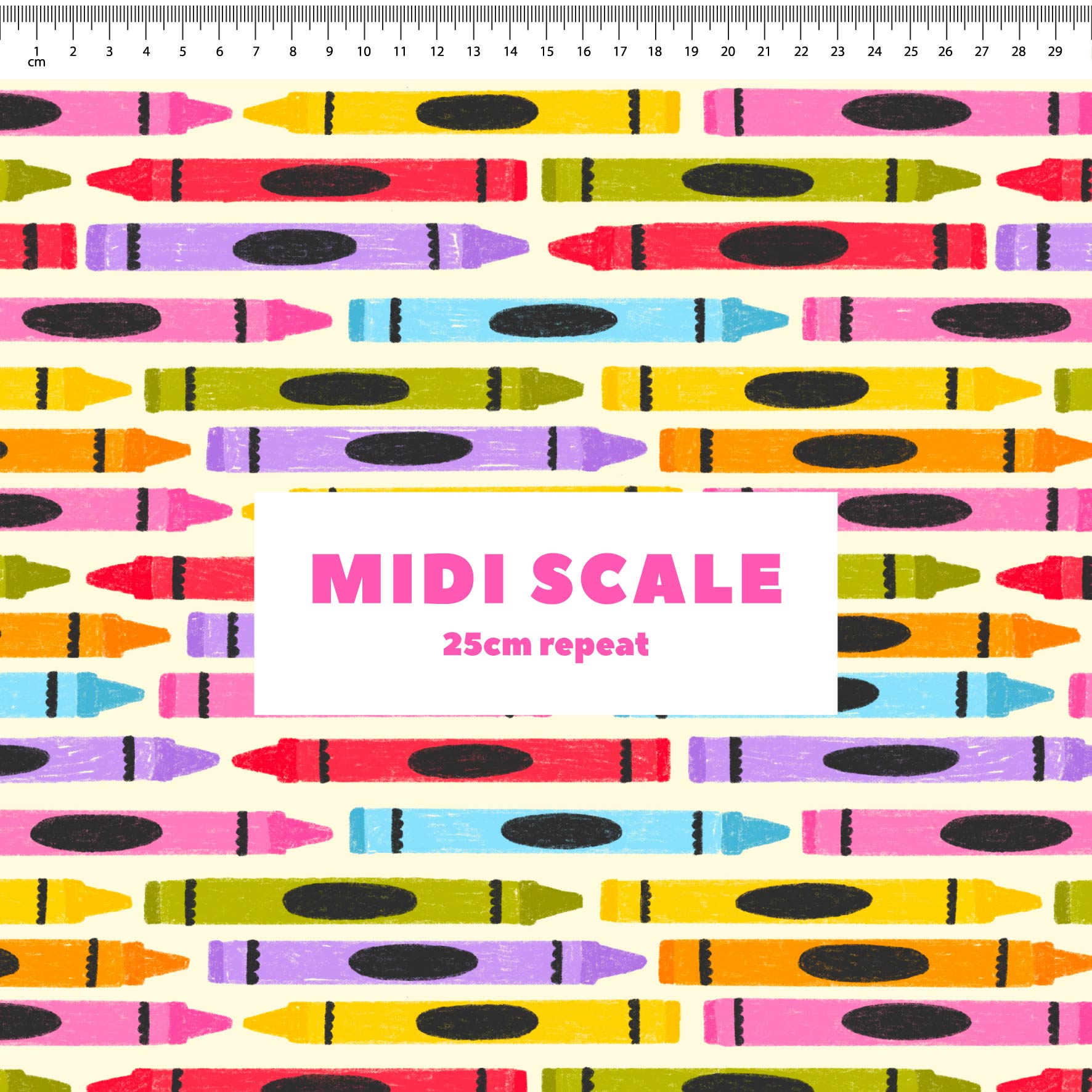 Crazy Crayons (Light Yellow) fabric design by The Colour Collab in 25cm Midi Scale