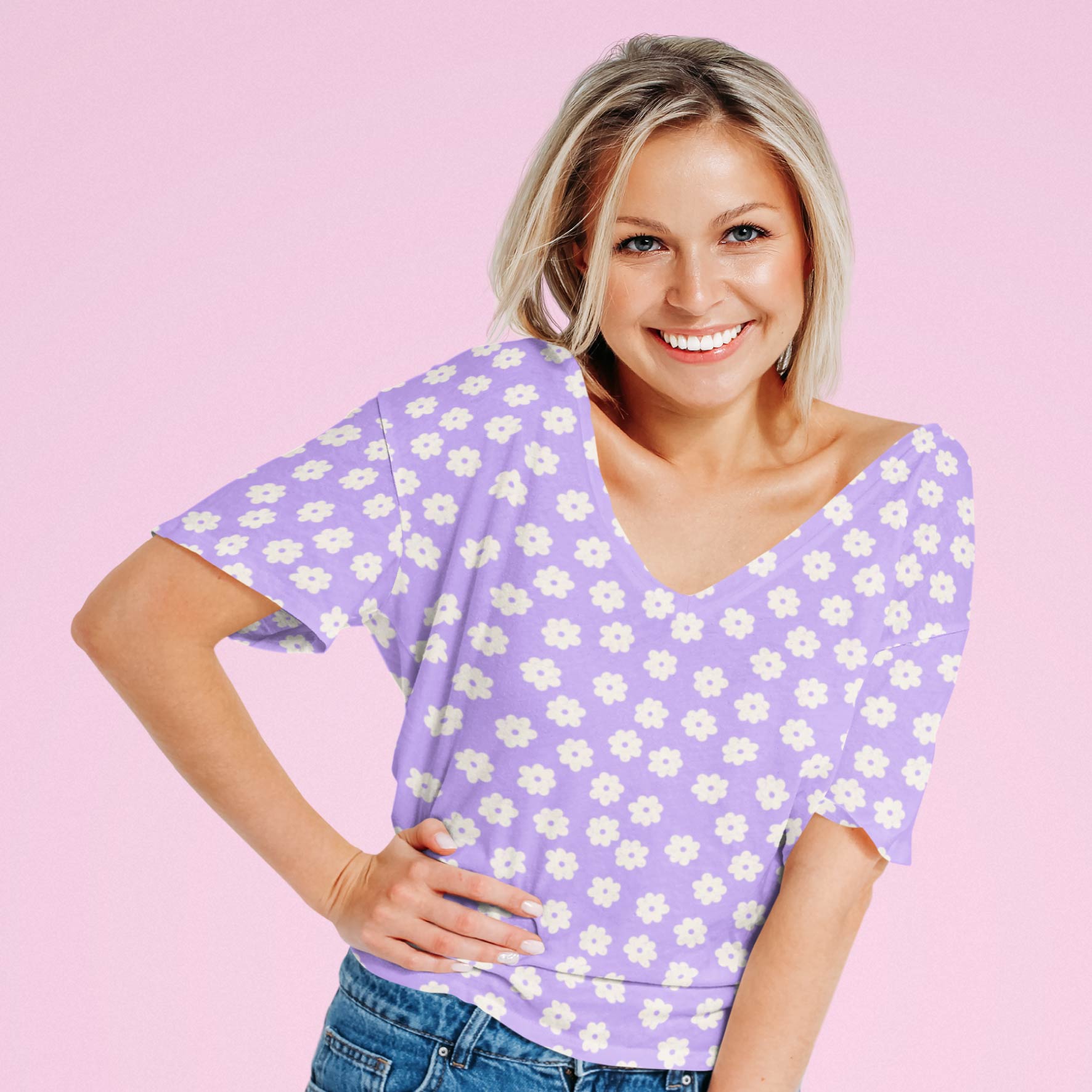 Daisy Repeat (Lilac) Preorder Fabric by New Kid Club
