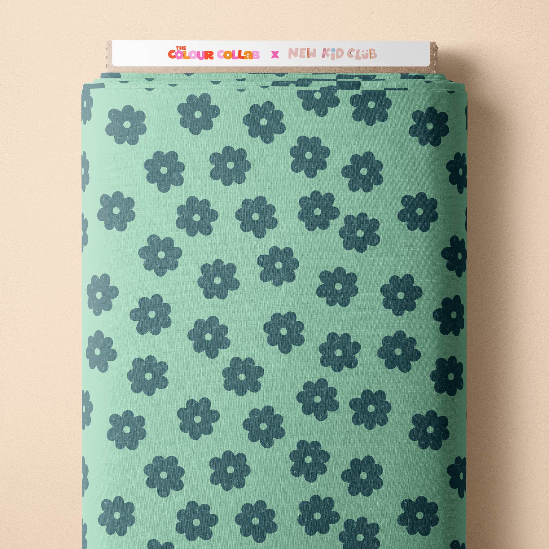 Daisy Repeat (Mint) Preorder Fabric by New Kid Club