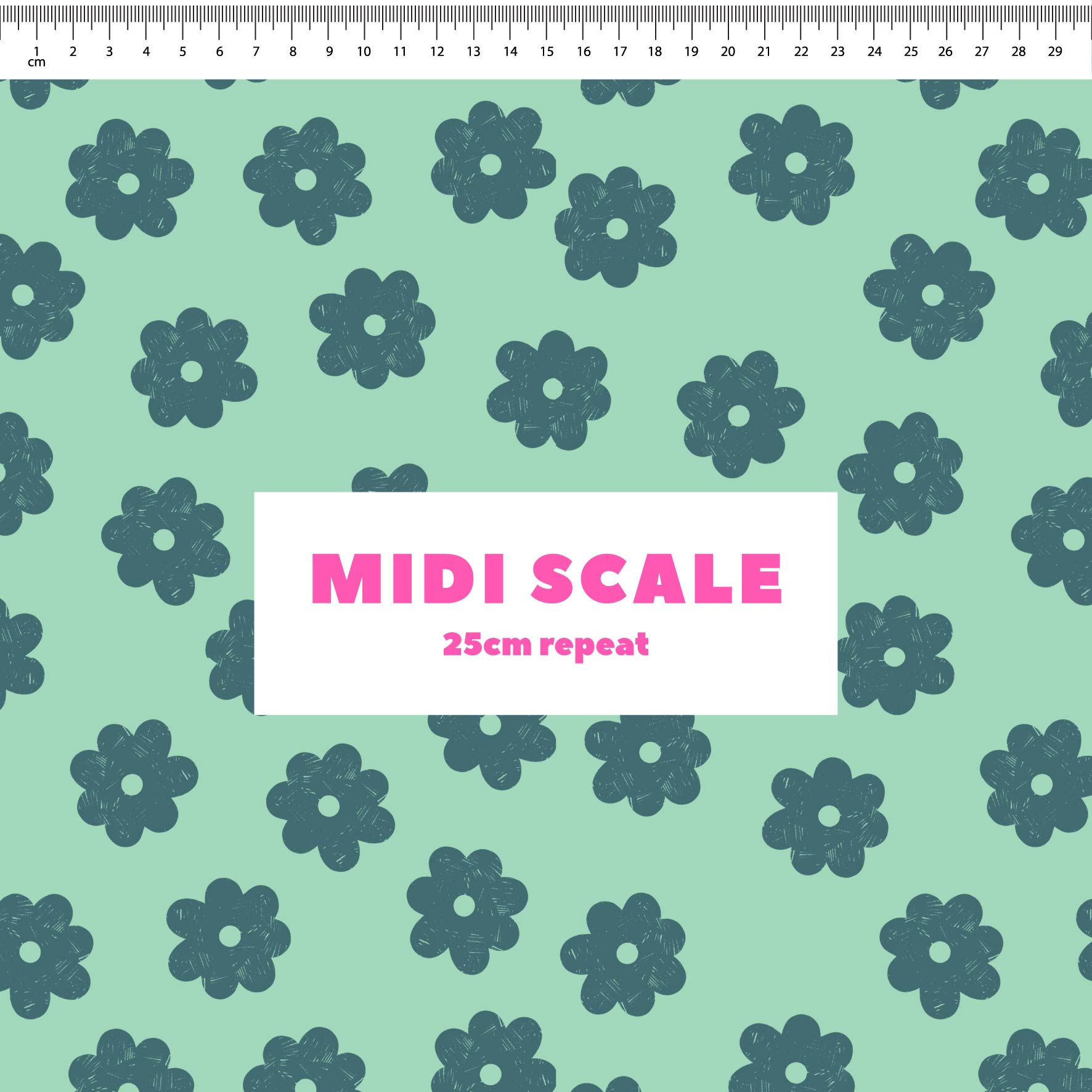 Daisy Repeat (Mint) Preorder Fabric by New Kid Club
