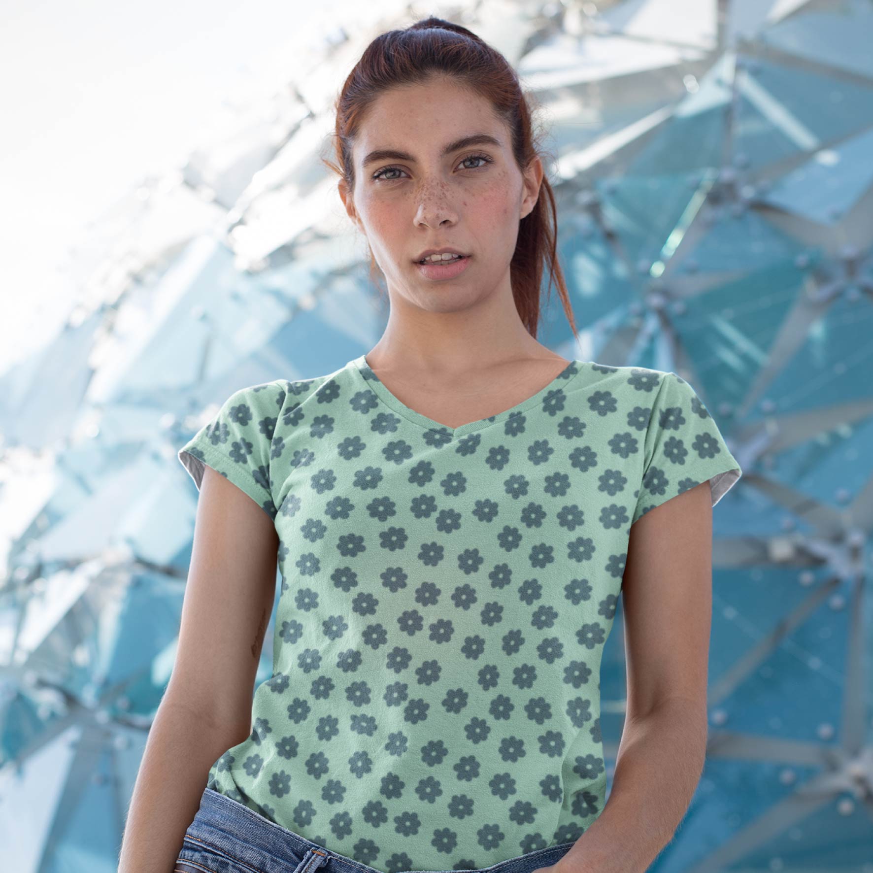 Daisy Repeat (Mint) Preorder Fabric by New Kid Club