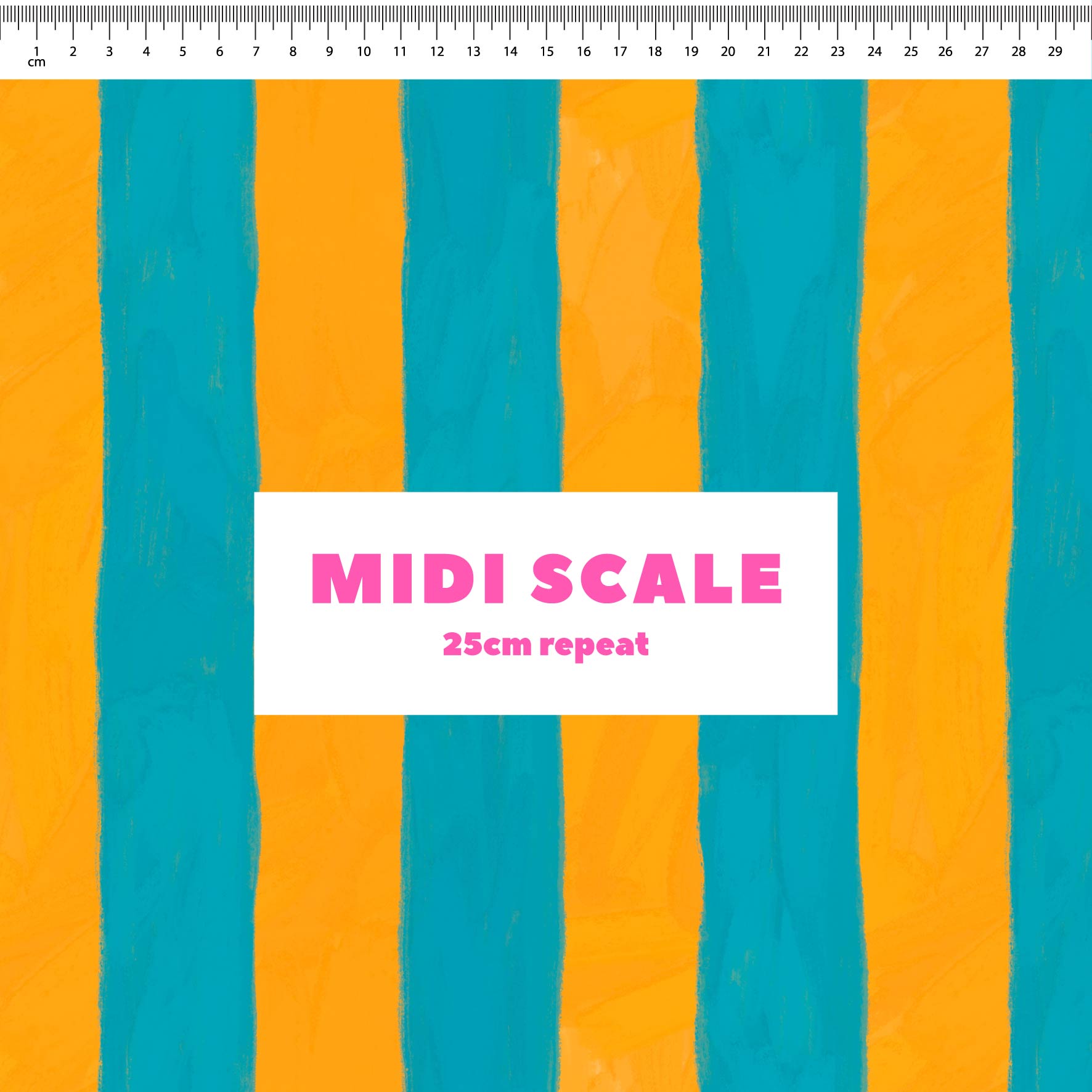 Darling Stripes (Blue & Marigold) fabric design by Carly B in 25cm Midi Scale
