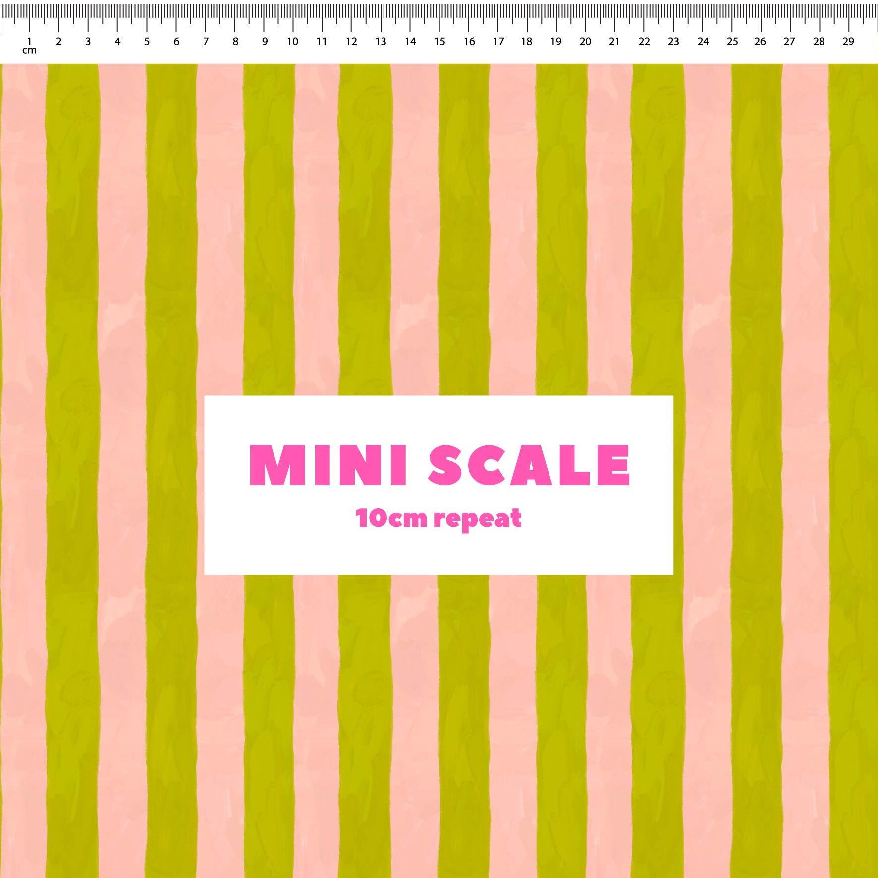 Darling Stripes (Grass & Tutu) printed cotton fabric by Carly B in 10cm Mini Scale