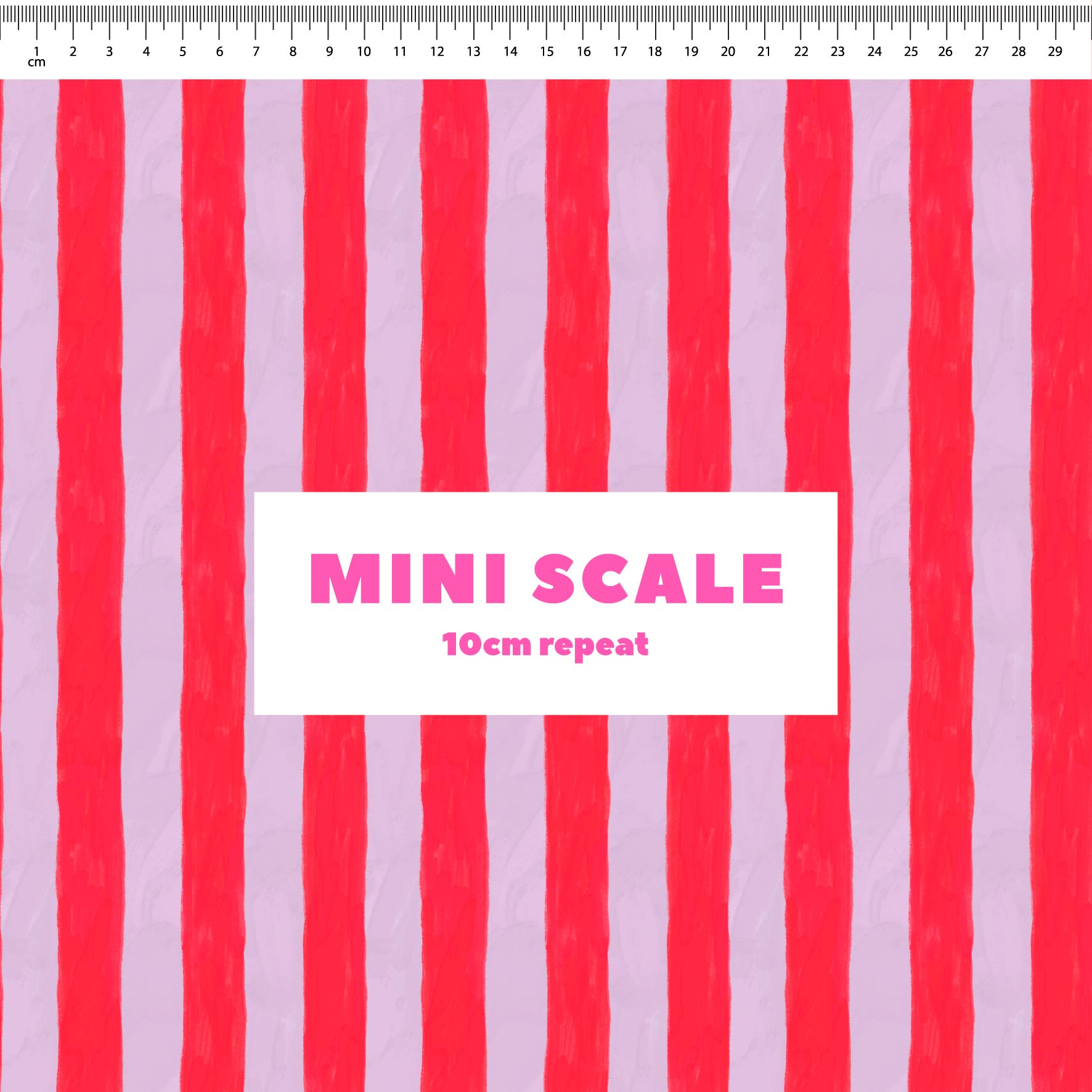 Darling Stripes (Watermelon & Launa) printed cotton fabric by Carly B in 10cm Mini Scale