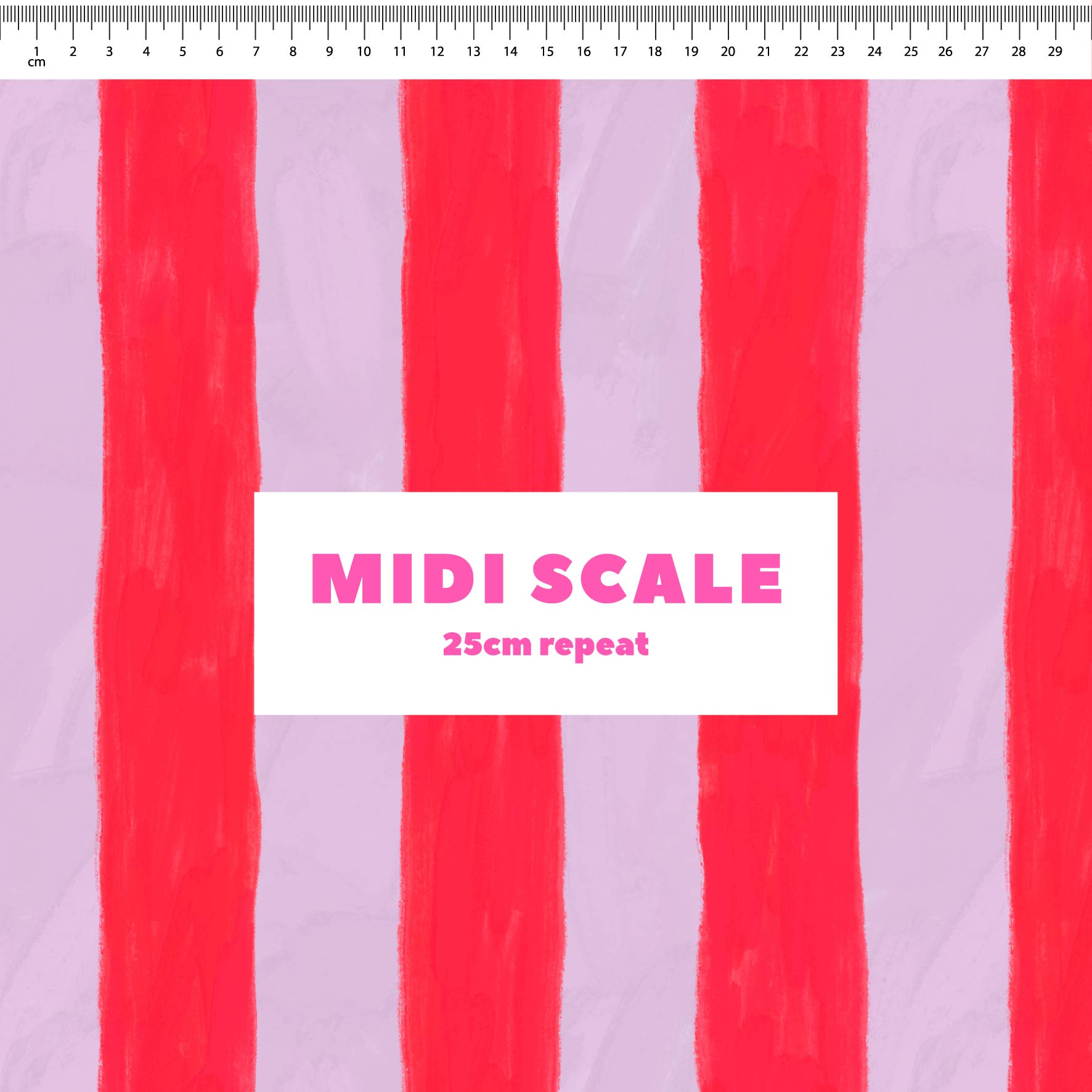 Darling Stripes (Watermelon & Launa) fabric design by Carly B in 25cm Midi Scale