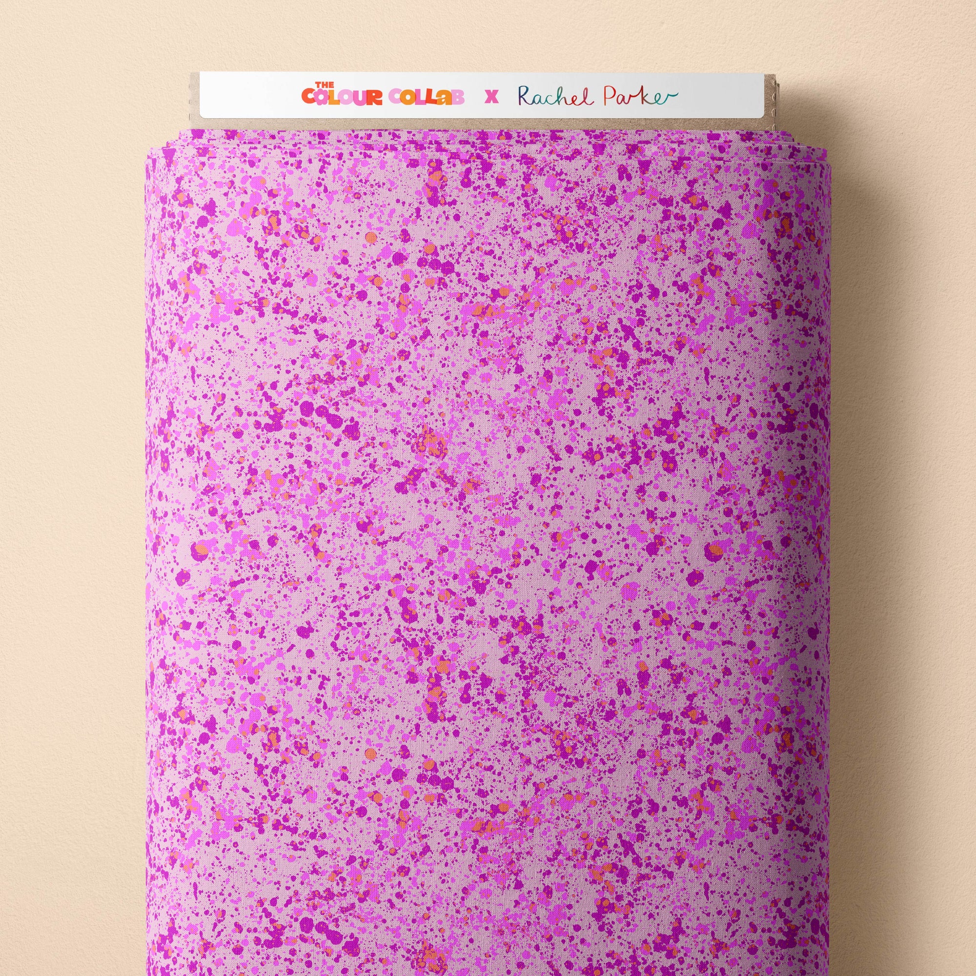 Dash (Dusty Pink) fabric by Rachel Parker mock up on fabric bolt