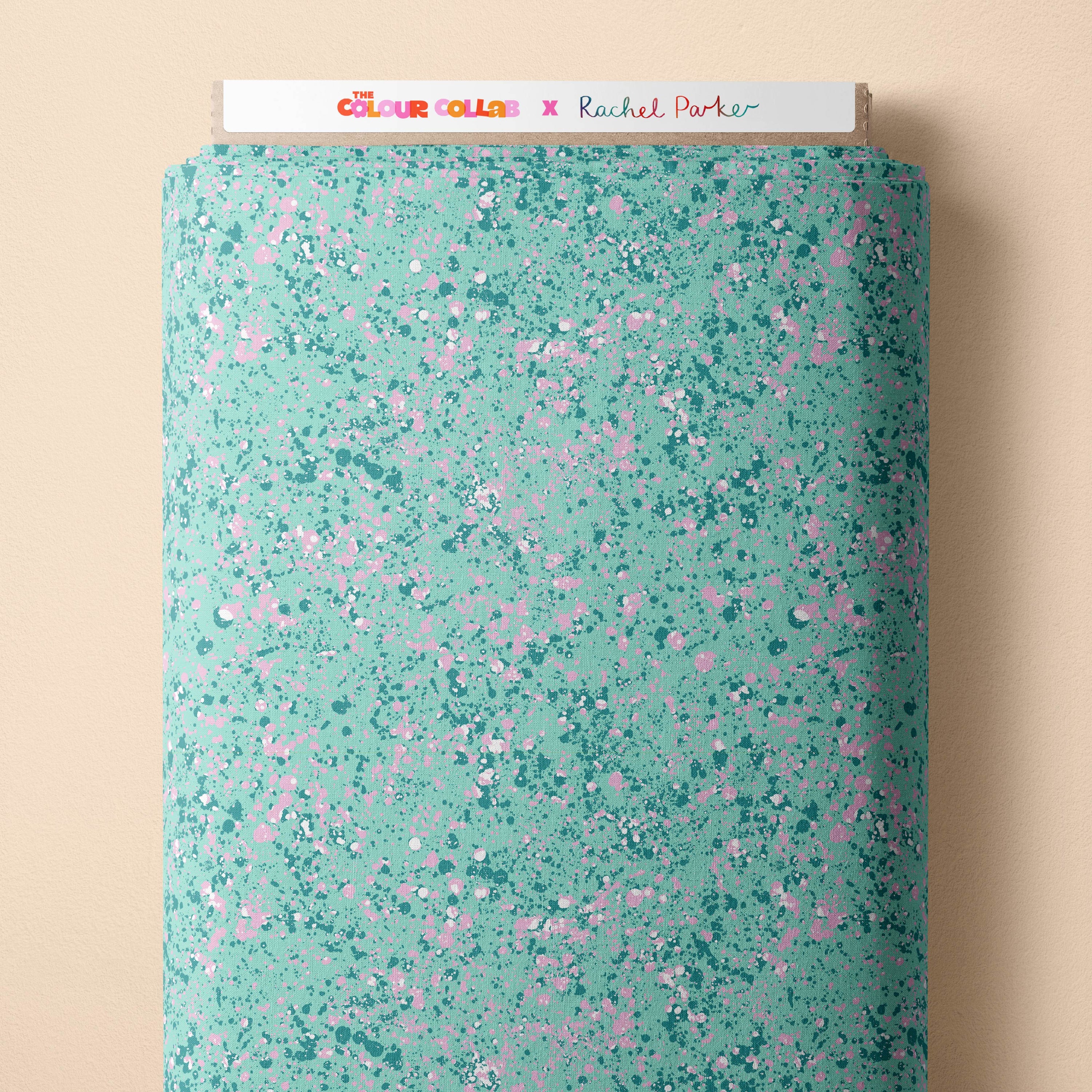 Dash (Seafoam) fabric by Rachel Parker mock up on fabric bolt
