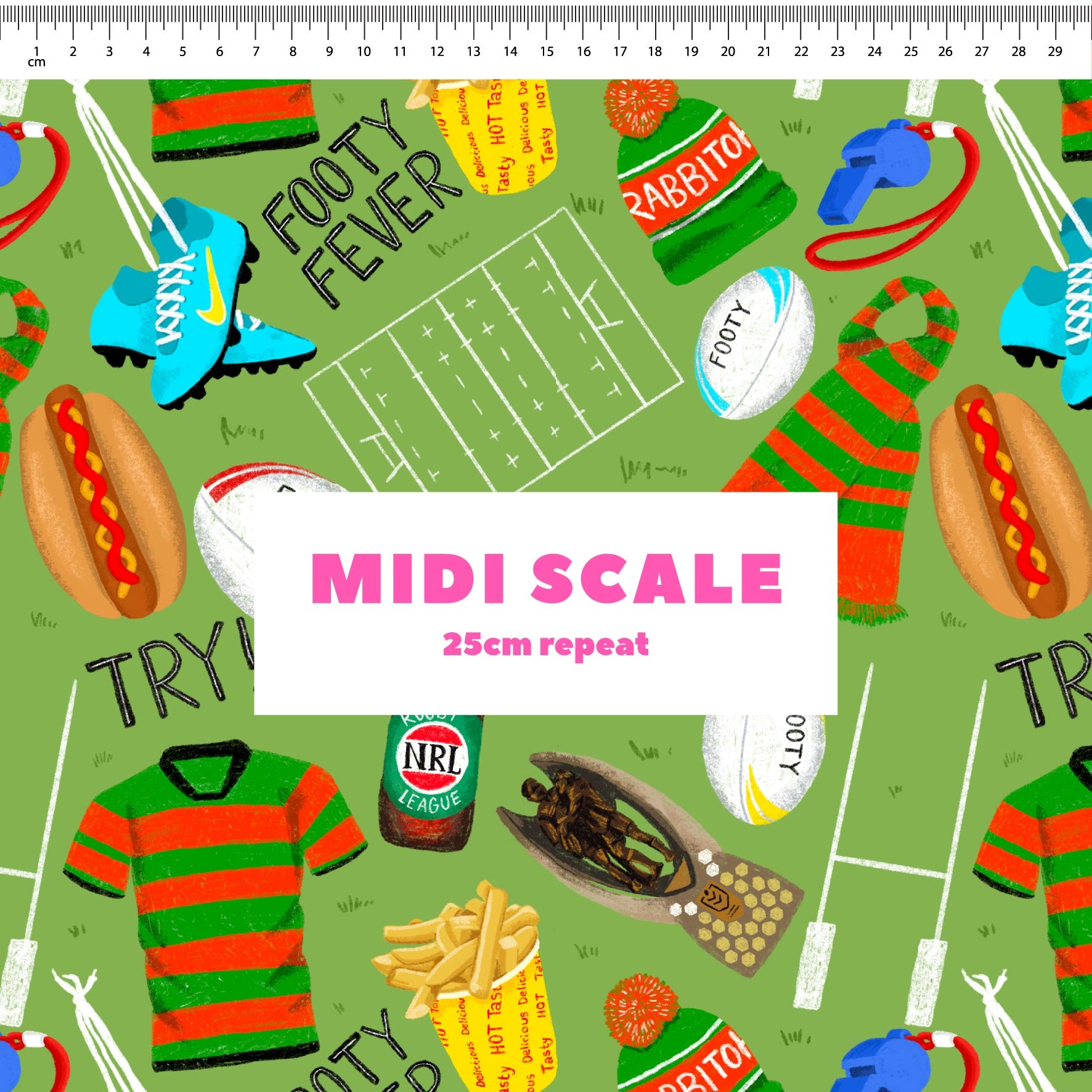 Preorder Fabric: Footy Fever (Rabbitohs)