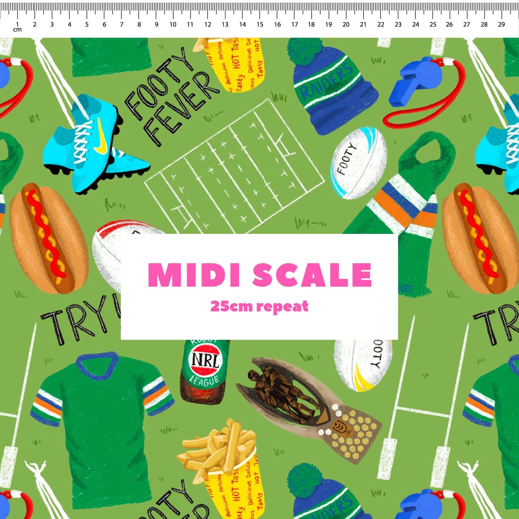 Preorder Fabric: Footy Fever (Raiders)