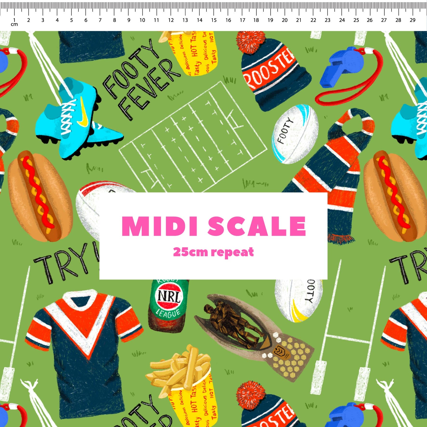 Preorder Fabric: Footy Fever (Roosters)