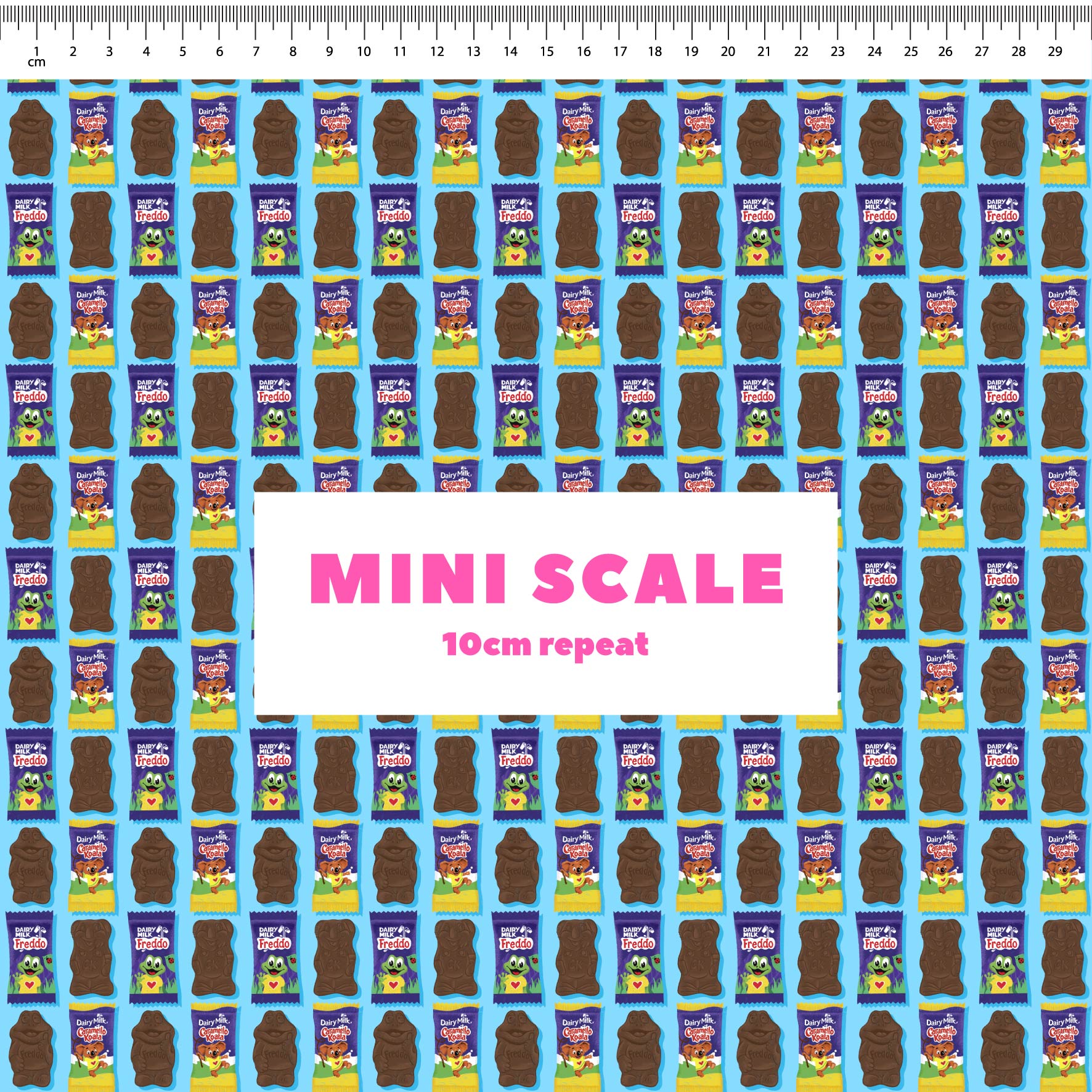 Freddo & Caramello (Blue) printed cotton fabric by The Colour Collab in 10cm Mini Scale
