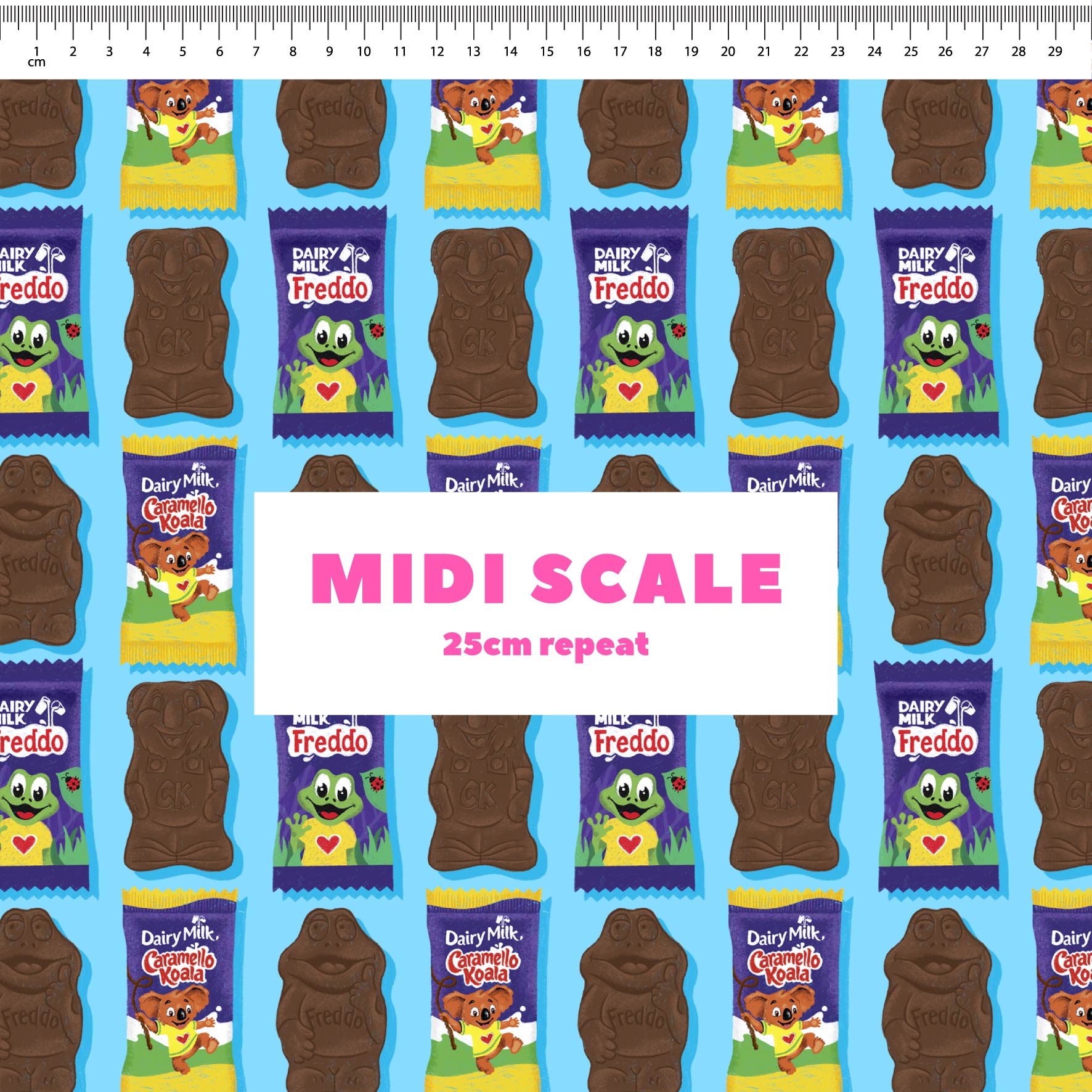Freddo & Caramello (Blue) fabric design by The Colour Collab in 25cm Midi Scale