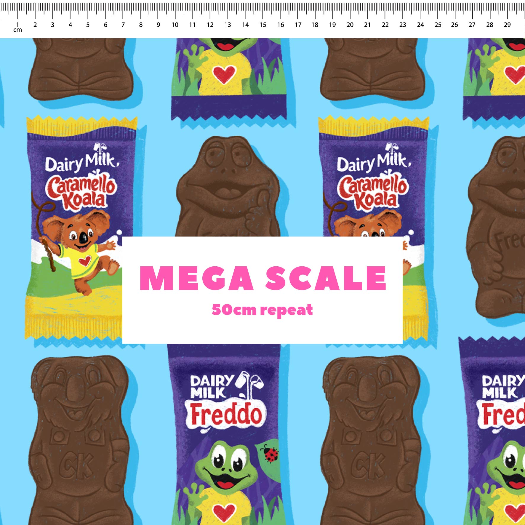 Freddo & Caramello (Blue) fabric print by The Colour Collab in 50cm Mega Scale