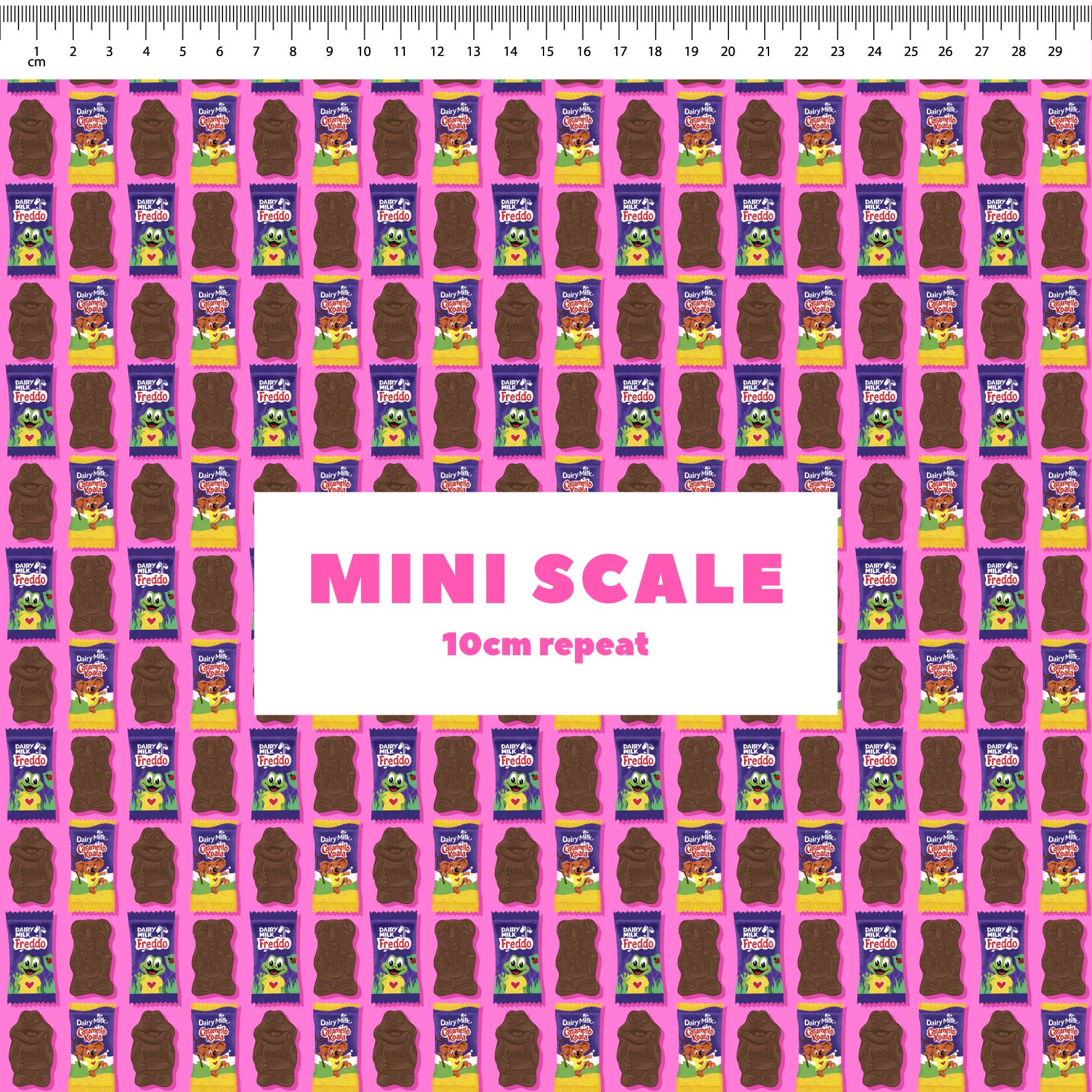 Freddo & Caramello (Pink) printed cotton fabric by The Colour Collab in 10cm Mini Scale
