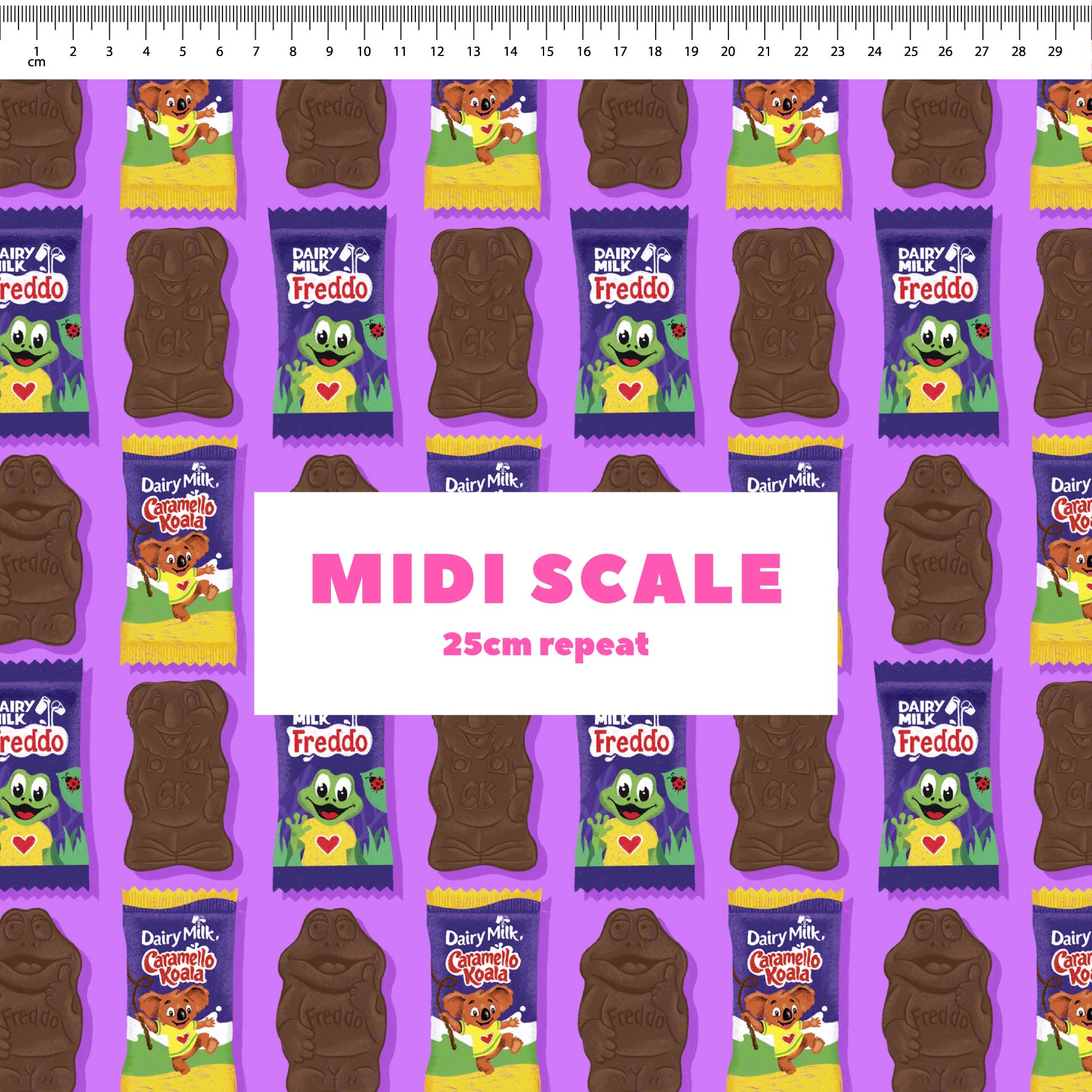 Freddo & Caramello (Purple) fabric design by The Colour Collab in 25cm Midi Scale