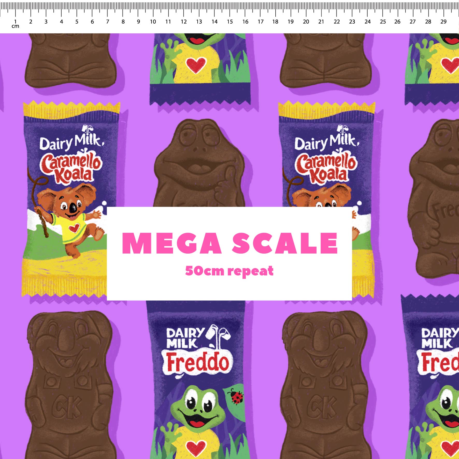 Freddo & Caramello (Purple) fabric print by The Colour Collab in 50cm Mega Scale
