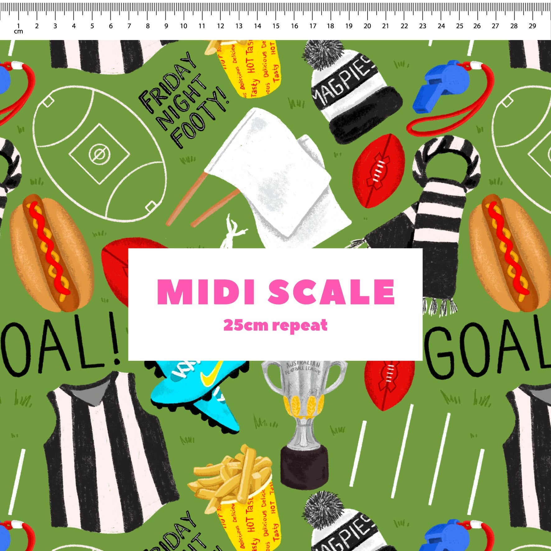 Preorder Fabric: Friday Night Footy (Magpies)
