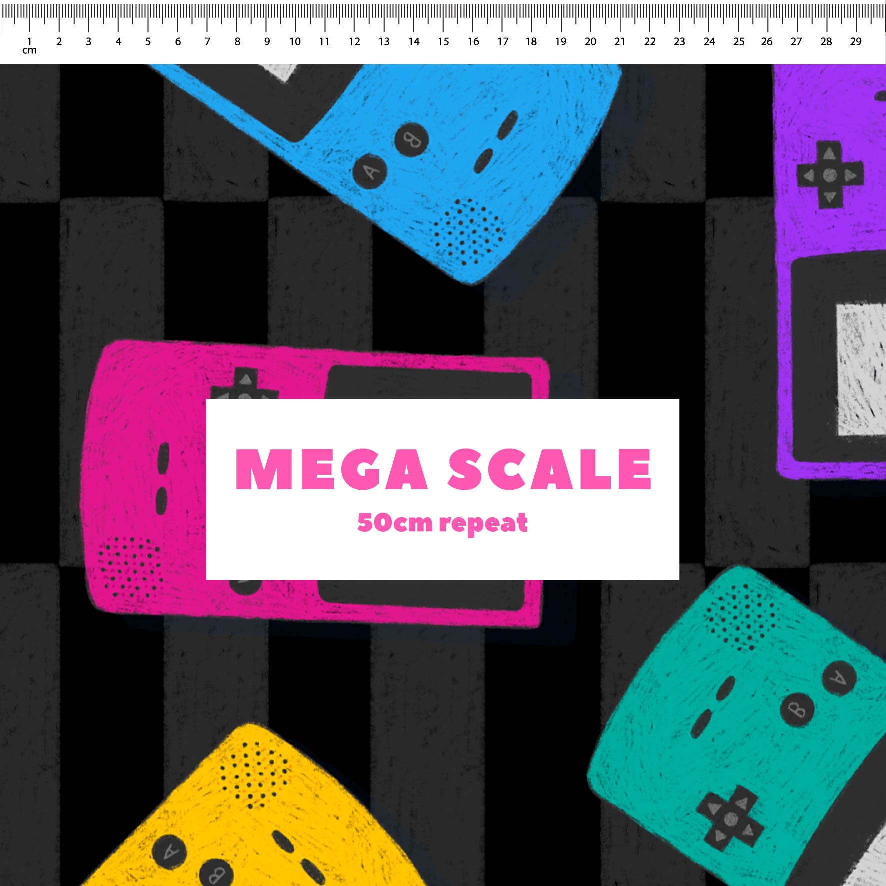 Gameboy (Black) fabric print by The Colour Collab in 50cm Mega Scale