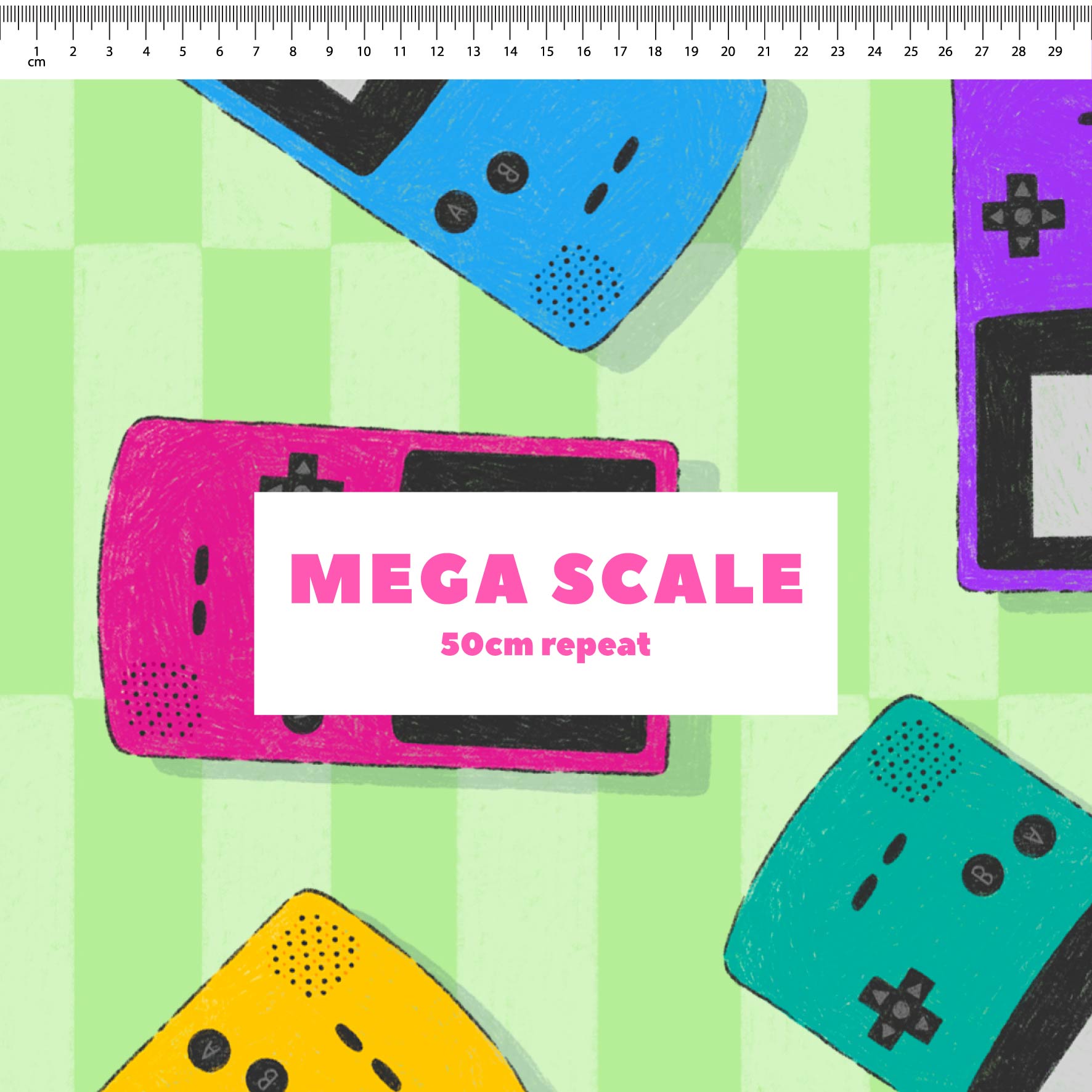 Gameboy (Green) fabric print by The Colour Collab in 50cm Mega Scale