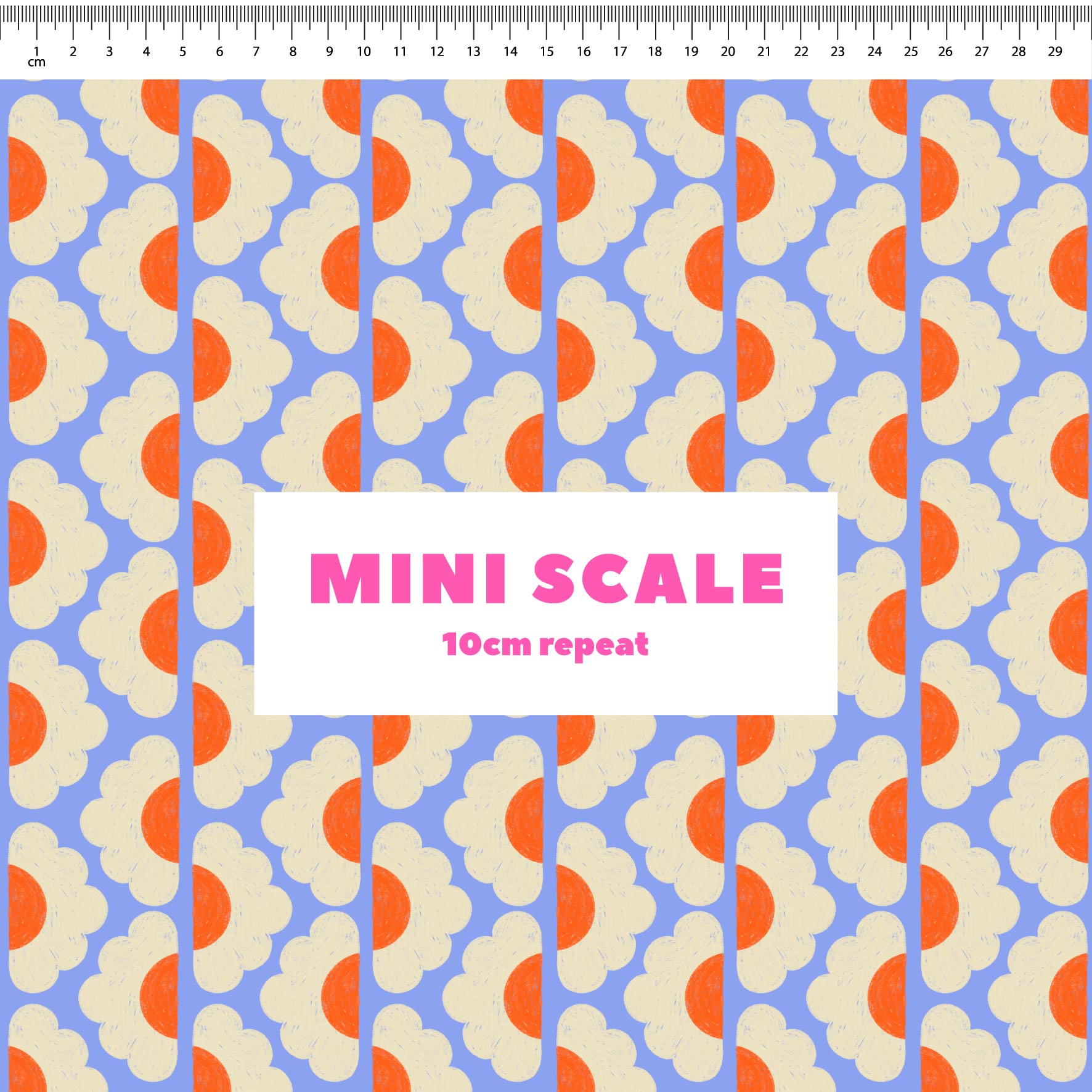 Groovy Blooms (Blue) - 2m - Cotton Woven - Mini Scale