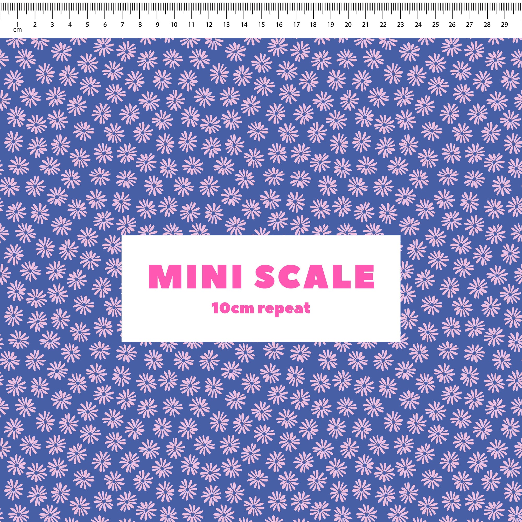 Halo Daisy (Blueberry) printed cotton fabric by Rachel Parker in 10cm Mini Scale